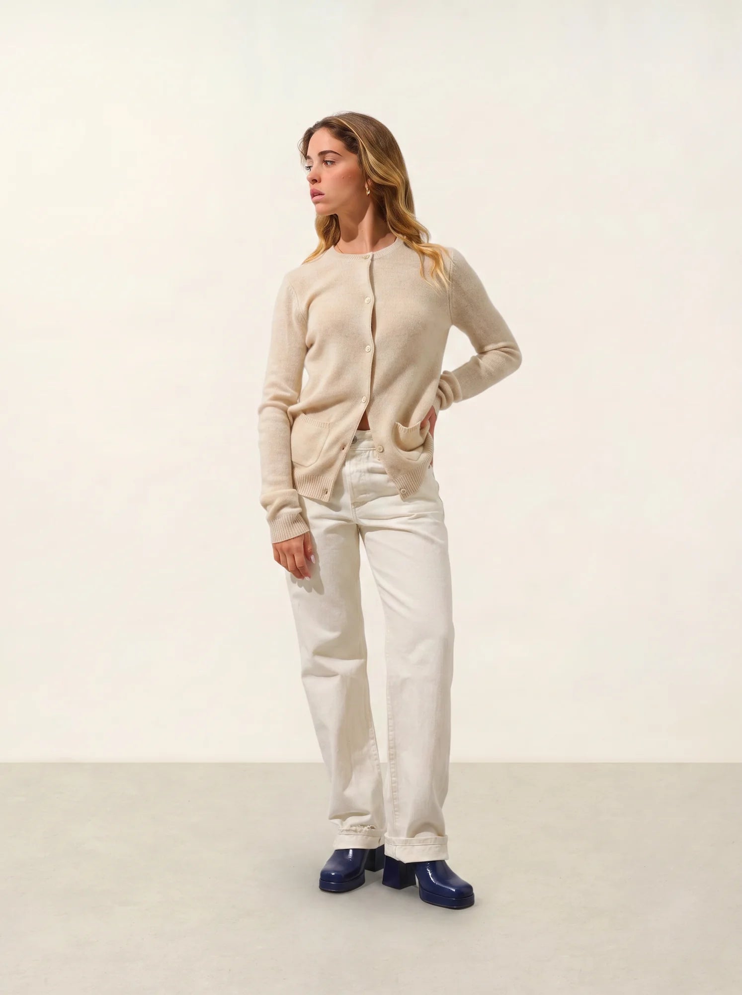 ELISE cardigan col rond 4 fils avoine
