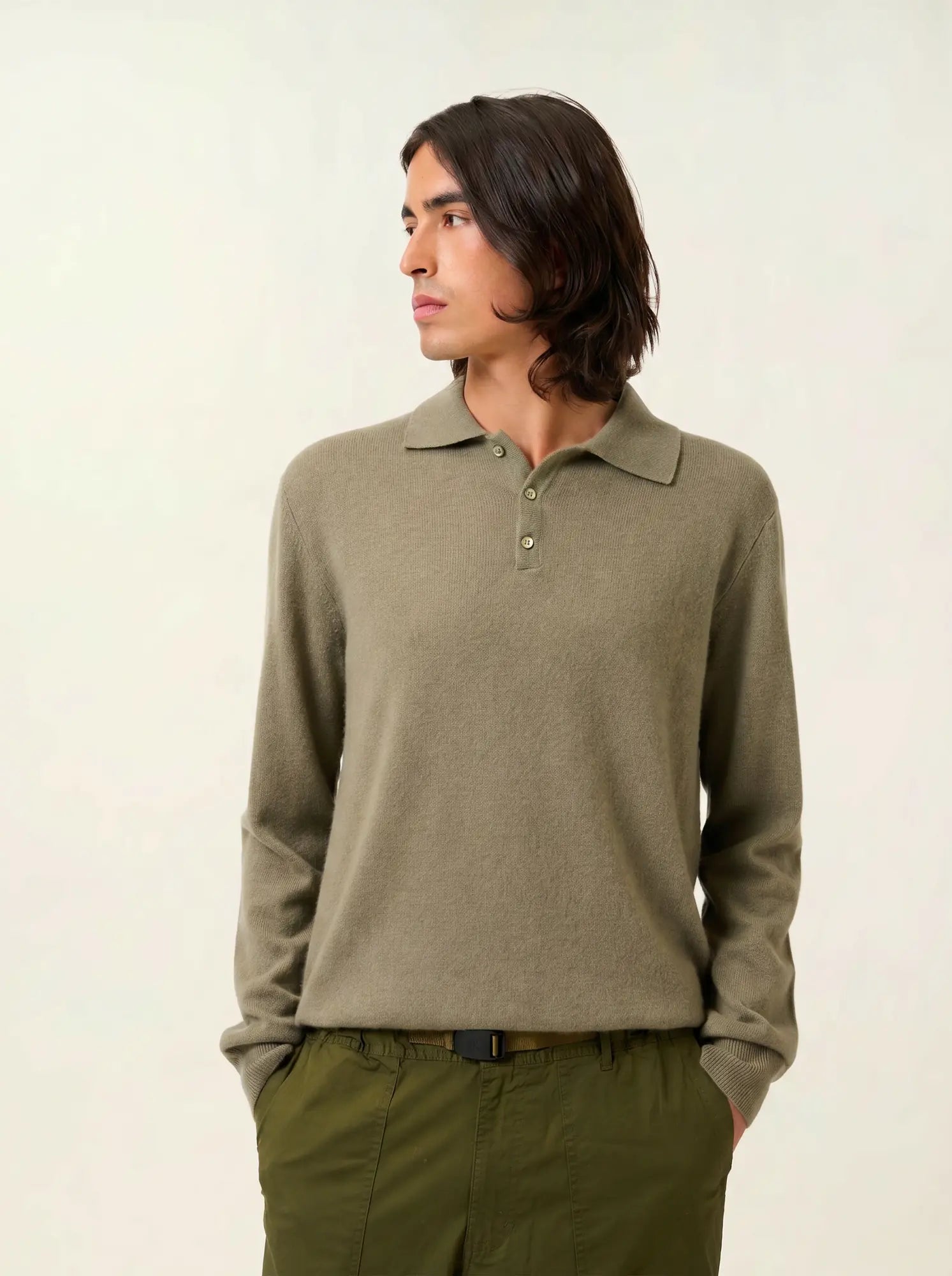 CHARVET polo manches longues army