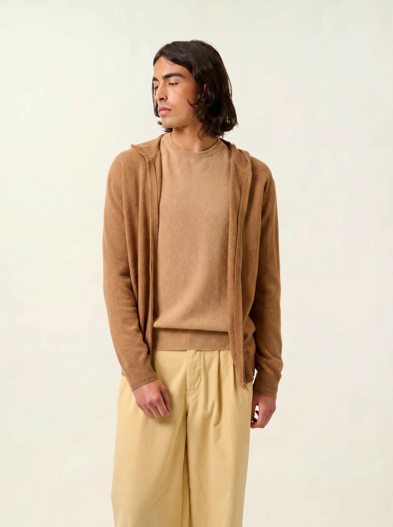 NEURRE gilet zippé capuche noisette