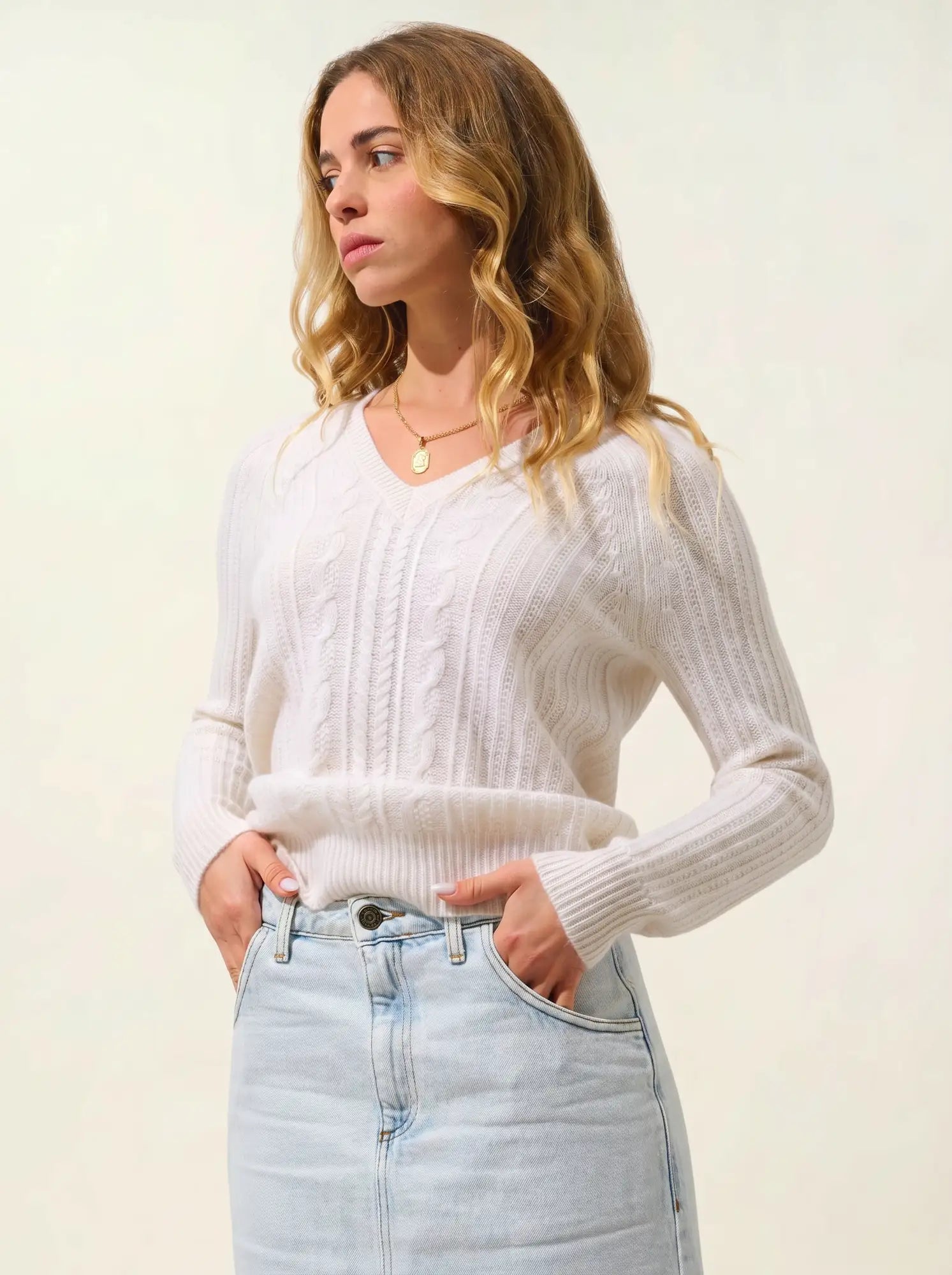INDIRA pull col V 6 fils neige