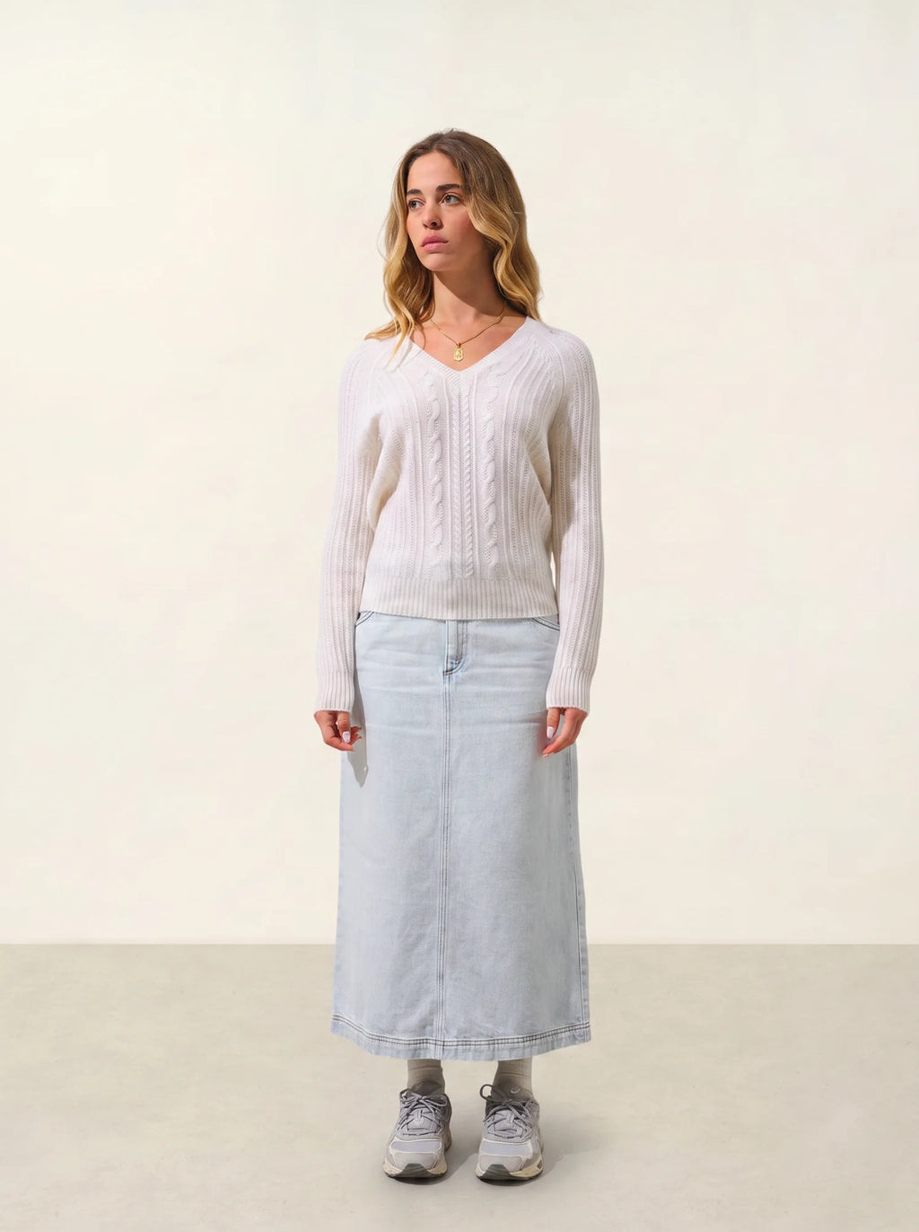 INDIRA pull col V 6 fils neige