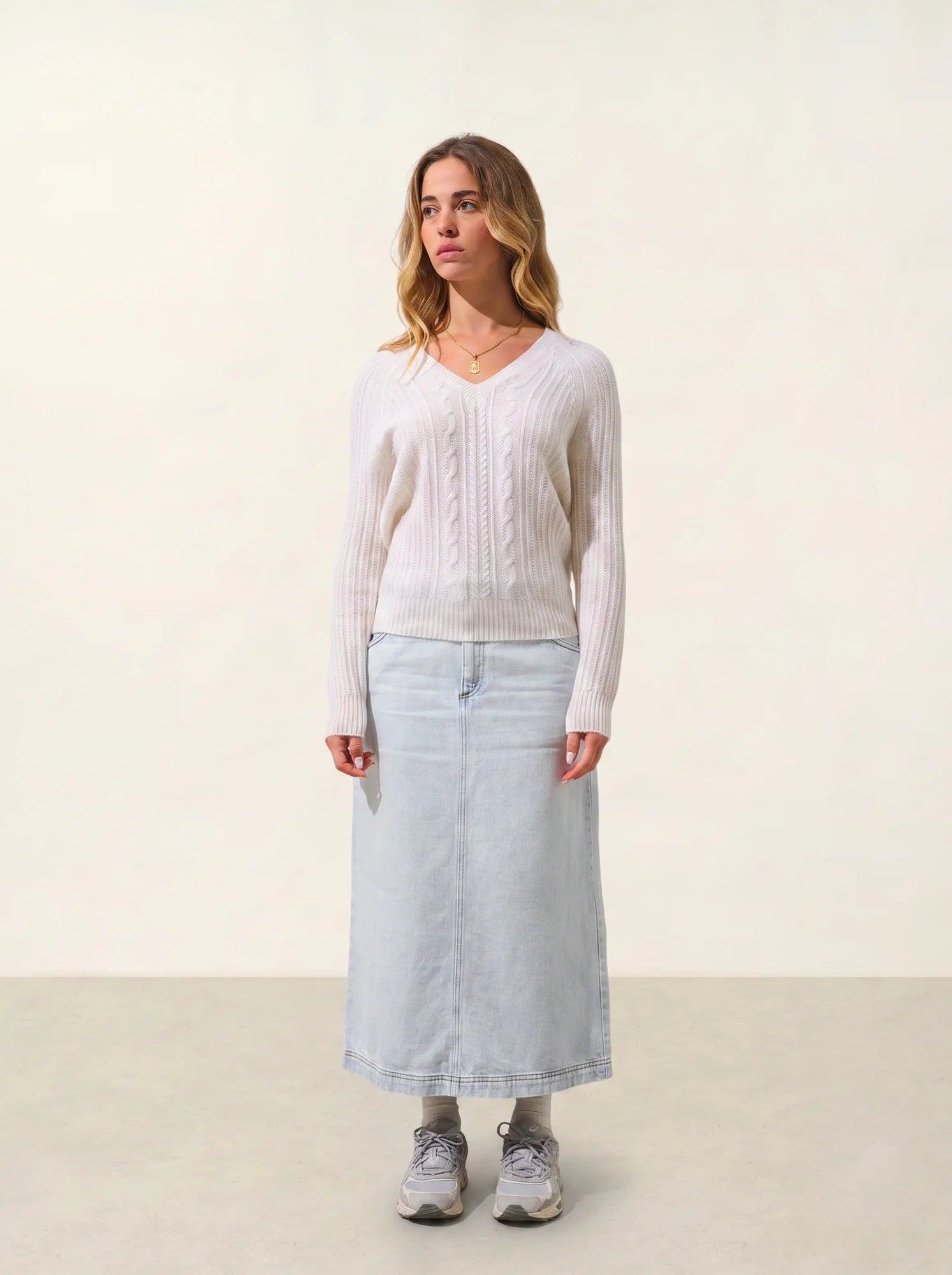 INDIRA pull col V 6 fils neige