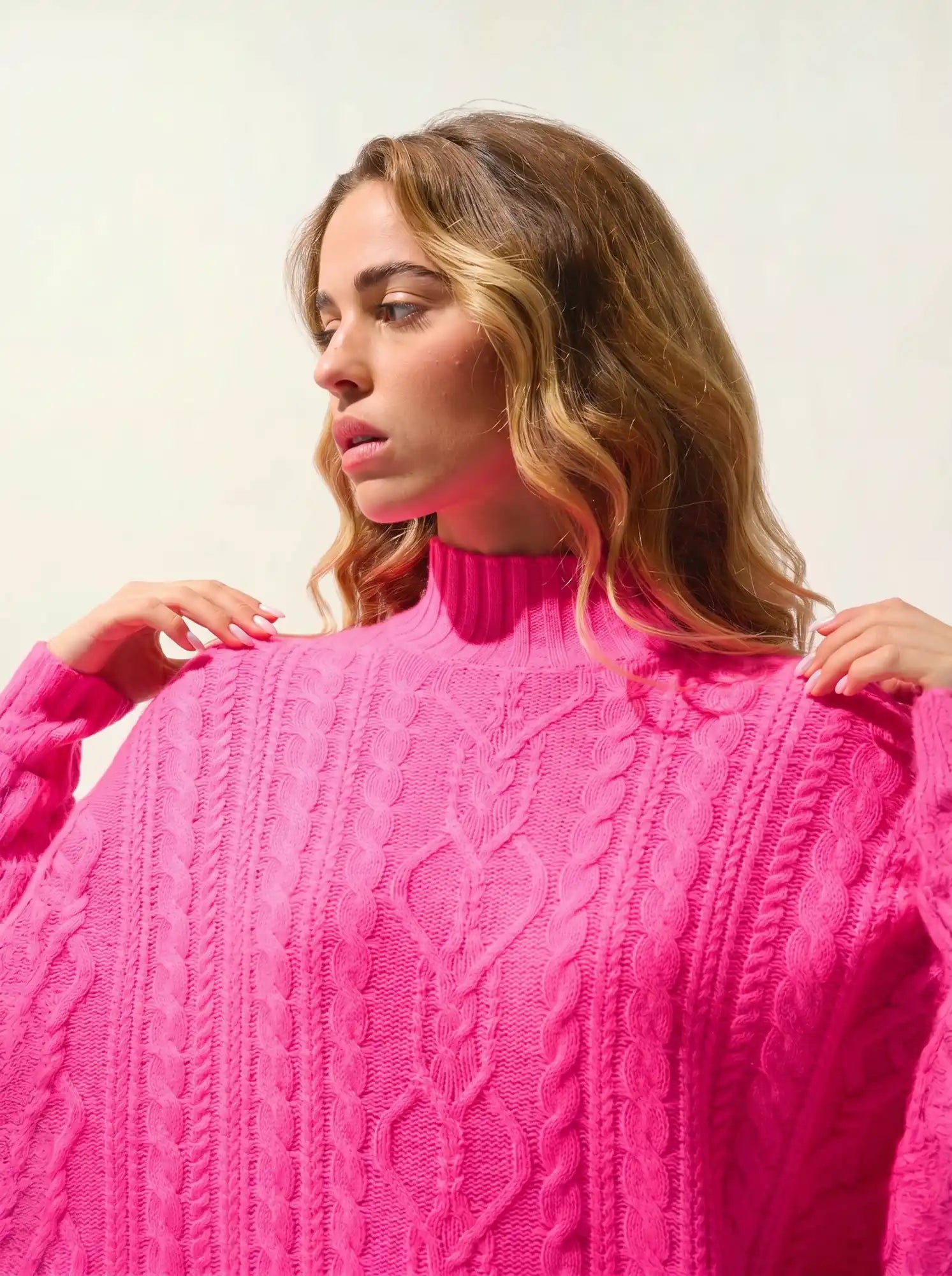 CORINNE Pullover Stehkragen 6-fädig Neonrosa