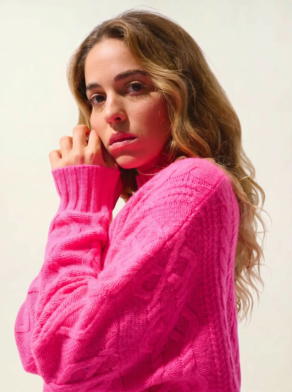 CORINNE Pullover Stehkragen 6-fädig Neonrosa