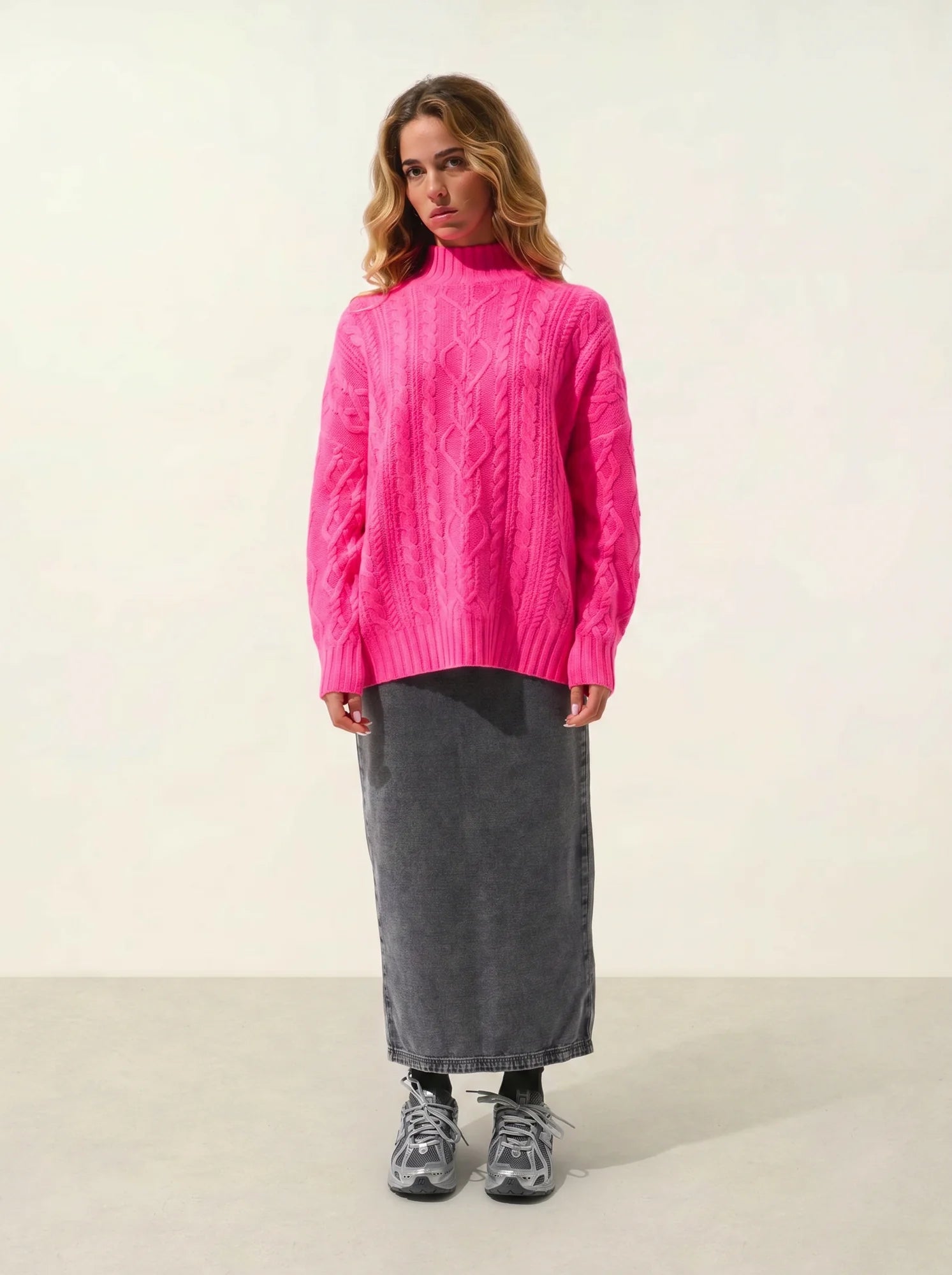 CORINNE Pullover Stehkragen 6-fädig Neonrosa