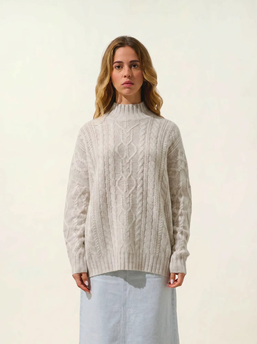 CORINNE sweater mock neck 6 ply heather pearl grey