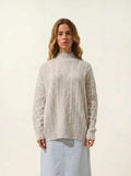 CORINNE sweater mock neck 6 ply heather pearl grey