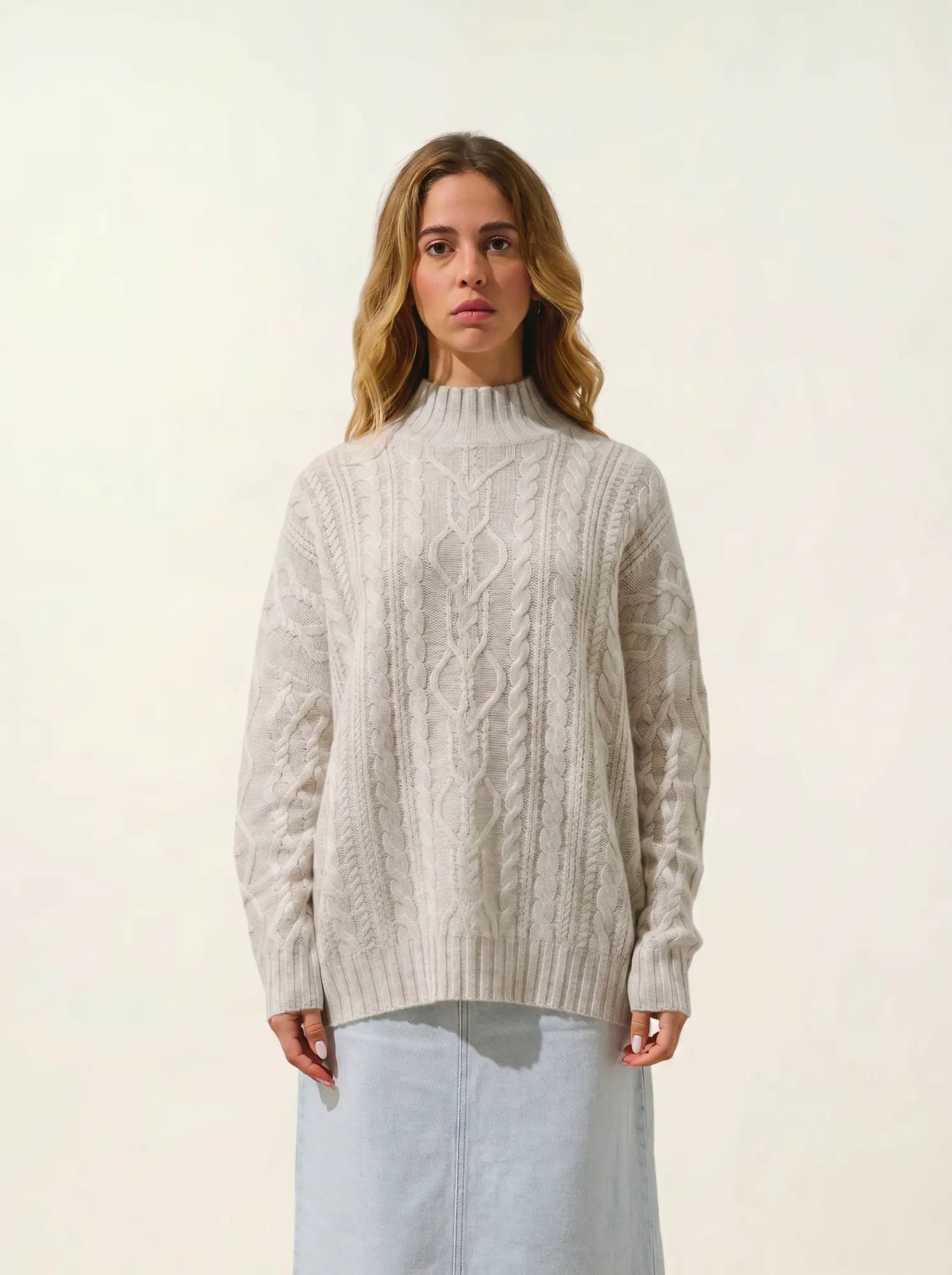 CORINNE sweater mock neck 6 ply heather pearl grey