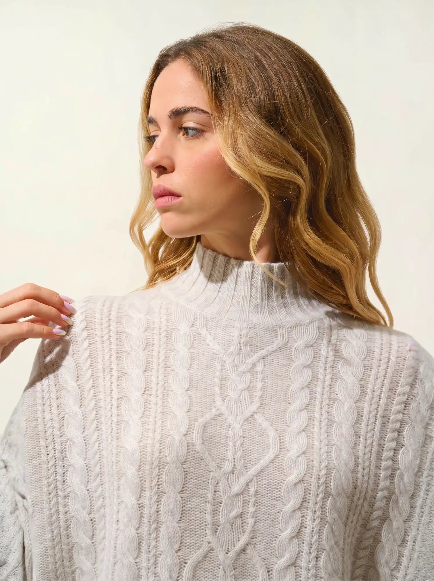 CORINNE sweater mock neck 6 ply heather pearl grey