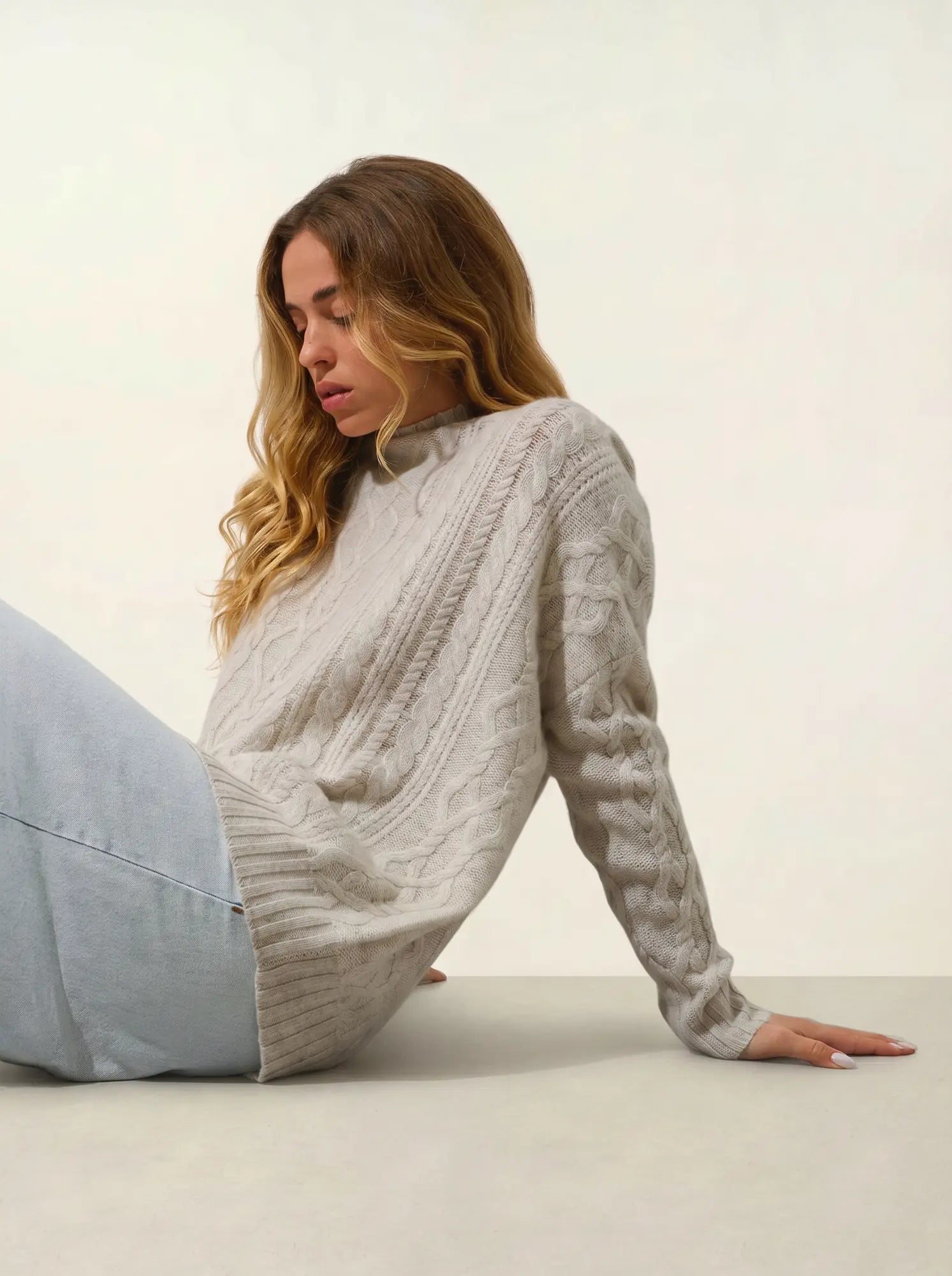 CORINNE sweater mock neck 6 ply heather pearl grey