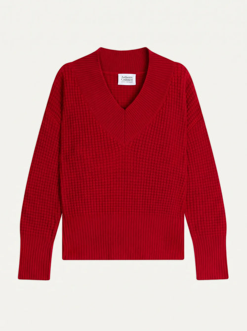 ALPANDE pull col V 8 fils carmin
