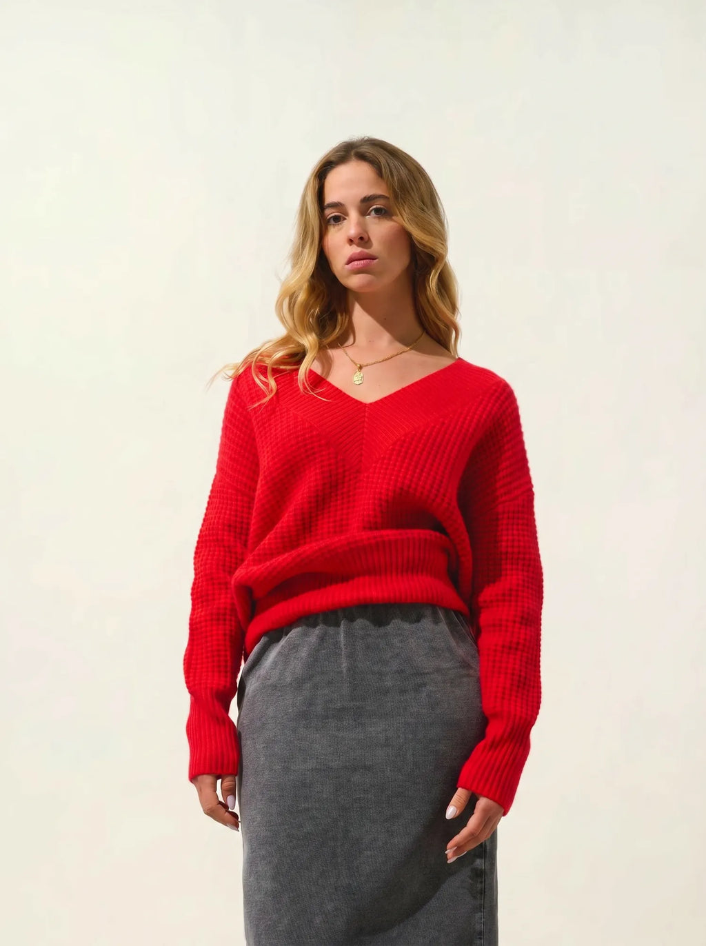 ALPANDE Pullover V-Ausschnitt 8-fädig Karmin