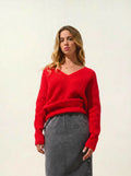 ALPANDE Pullover V-Ausschnitt 8-fädig Karmin
