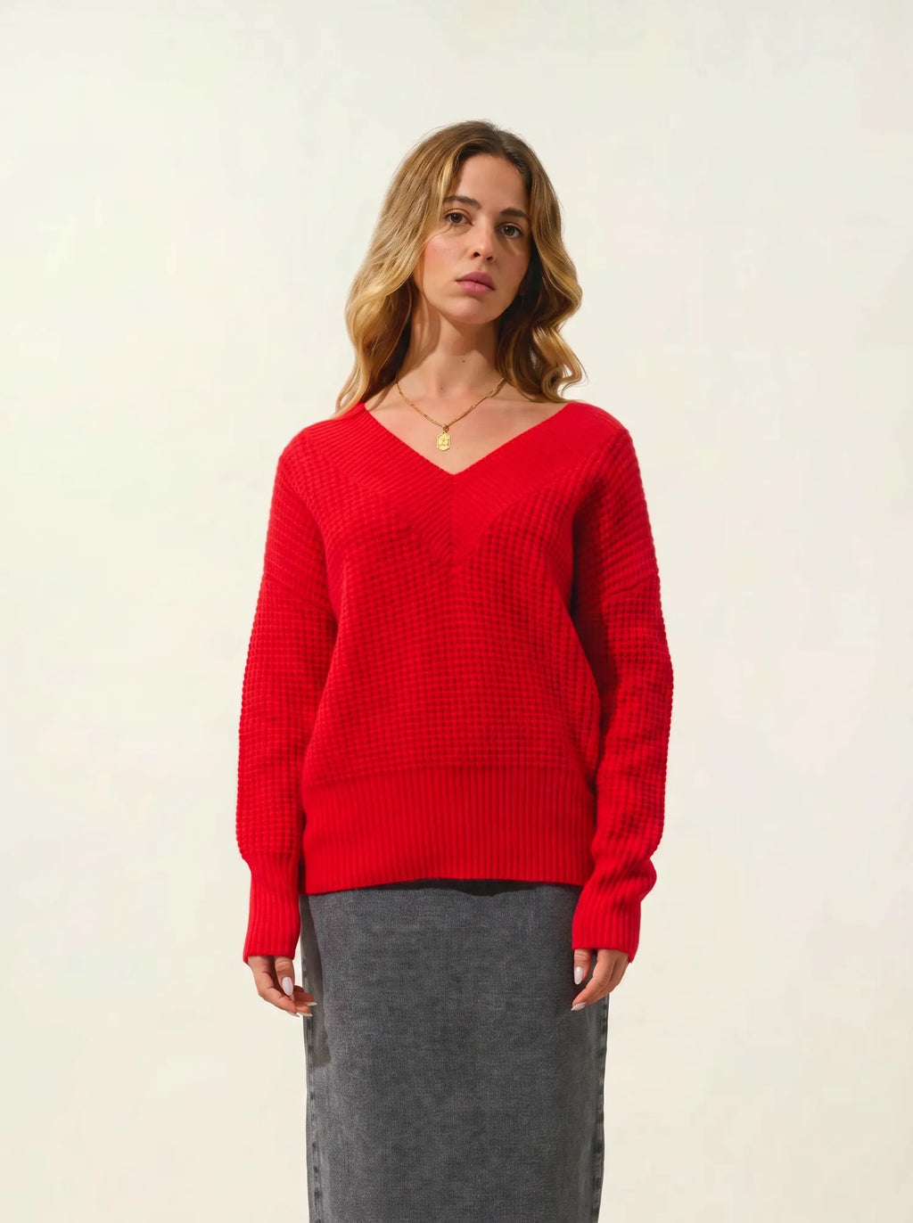 ALPANDE Pullover V-Ausschnitt 8-fädig Karmin