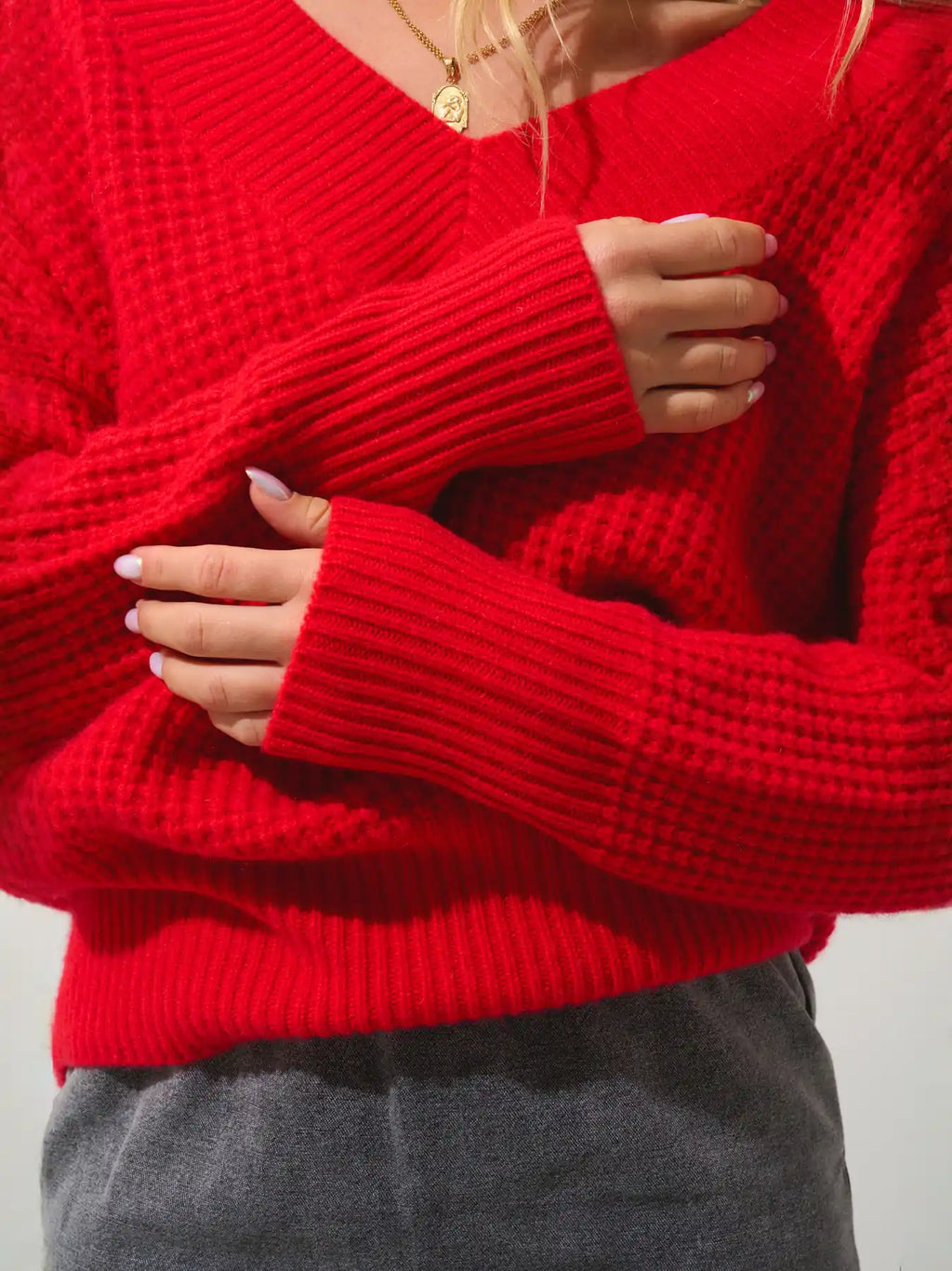 ALPANDE Pullover V-Ausschnitt 8-fädig Karmin