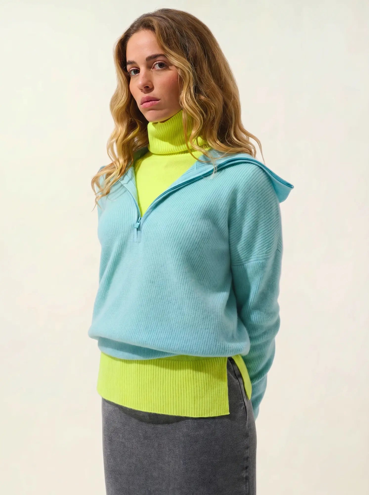 KARMA sweater cuffed beanie aqua