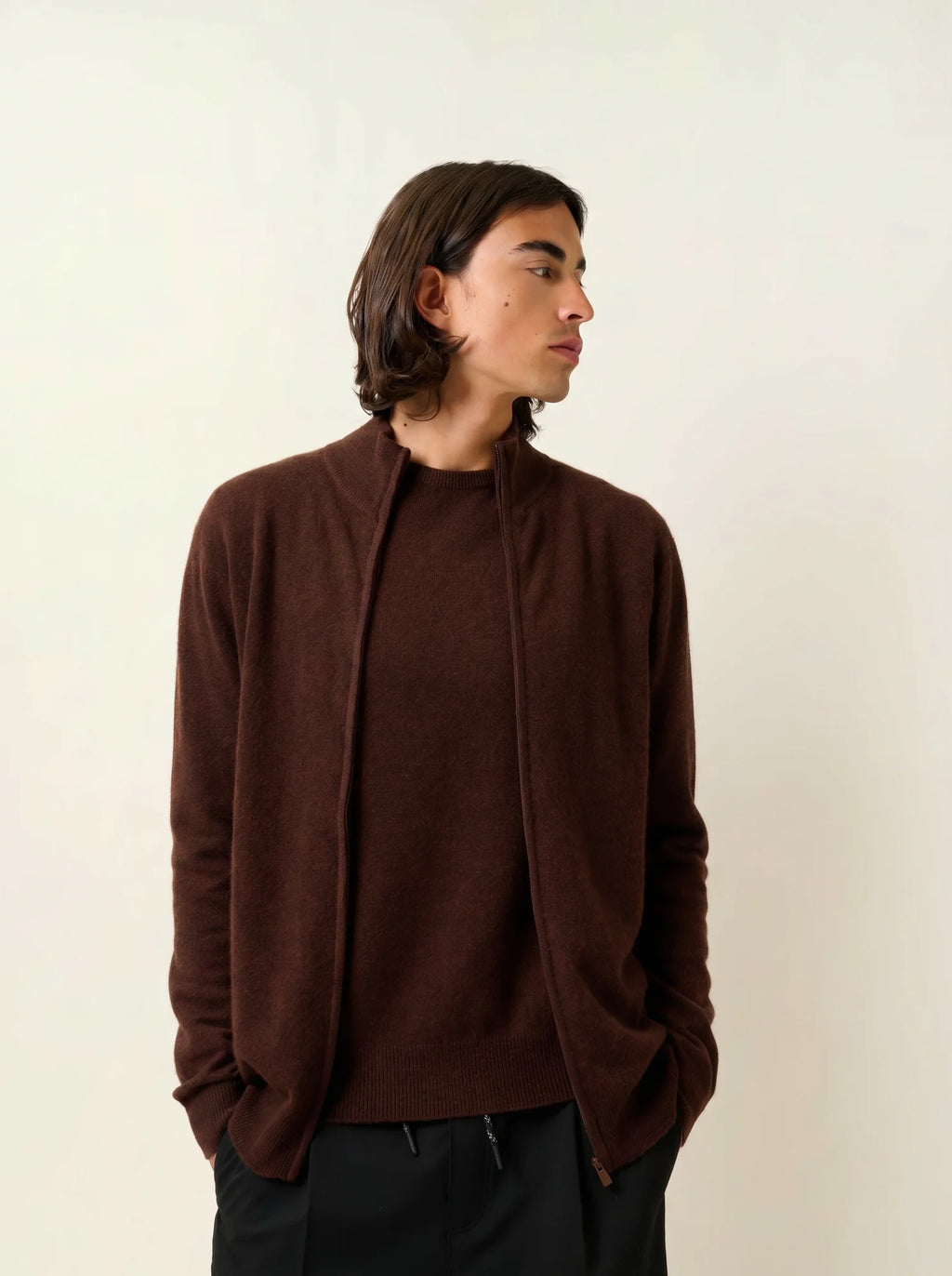 ALBARON gilet zippé col montant café
