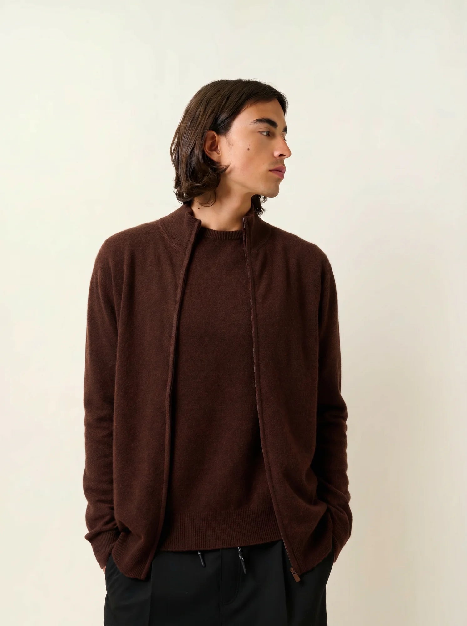 ALBARON gilet zippé col montant café