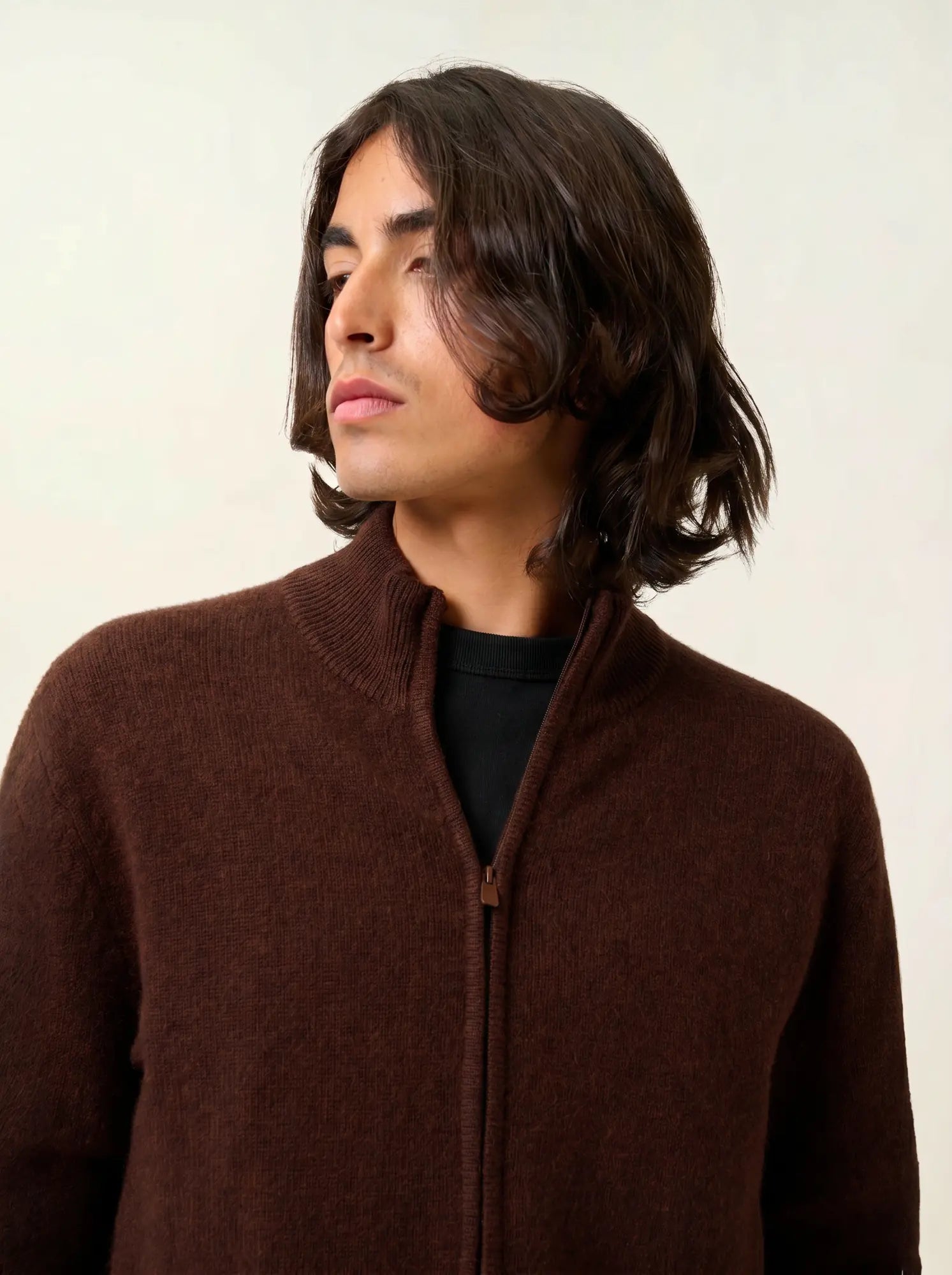 ALBARON gilet zippé col montant café
