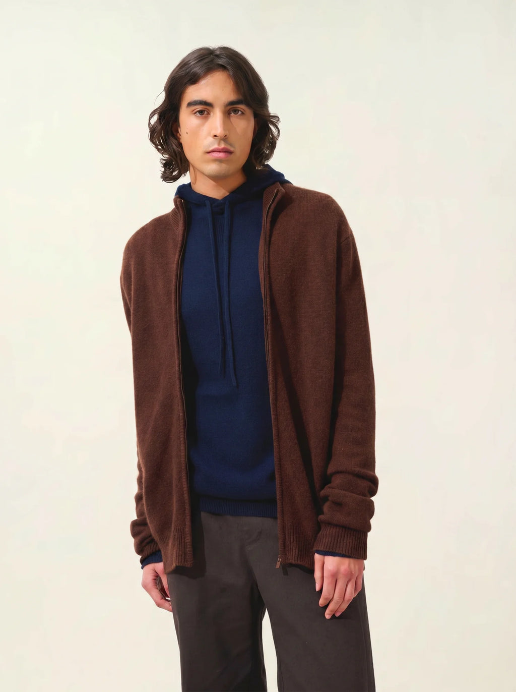 NAT gilet zippé col camionneur 4 fils café