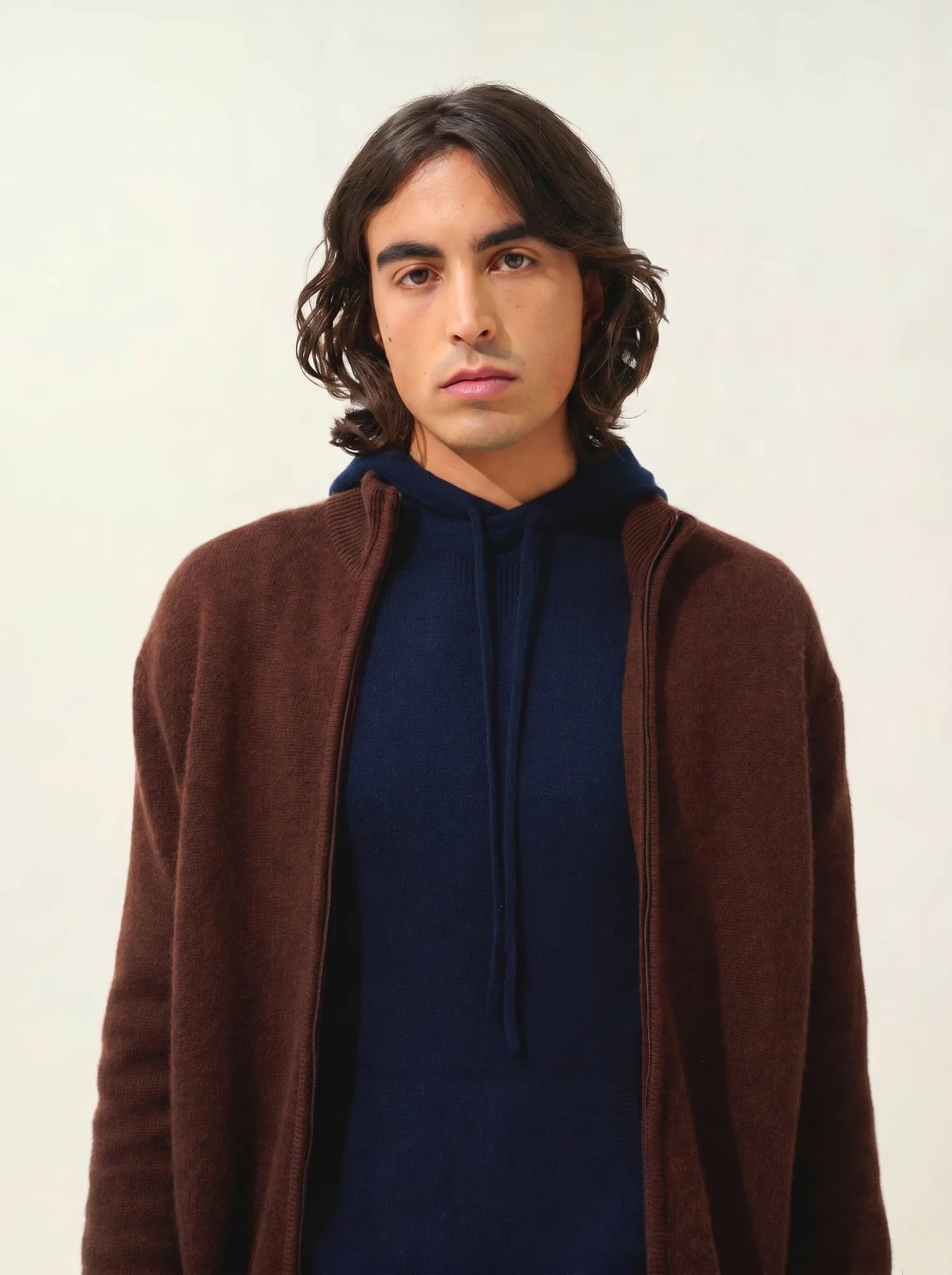 NAT gilet zippé col camionneur 4 fils café