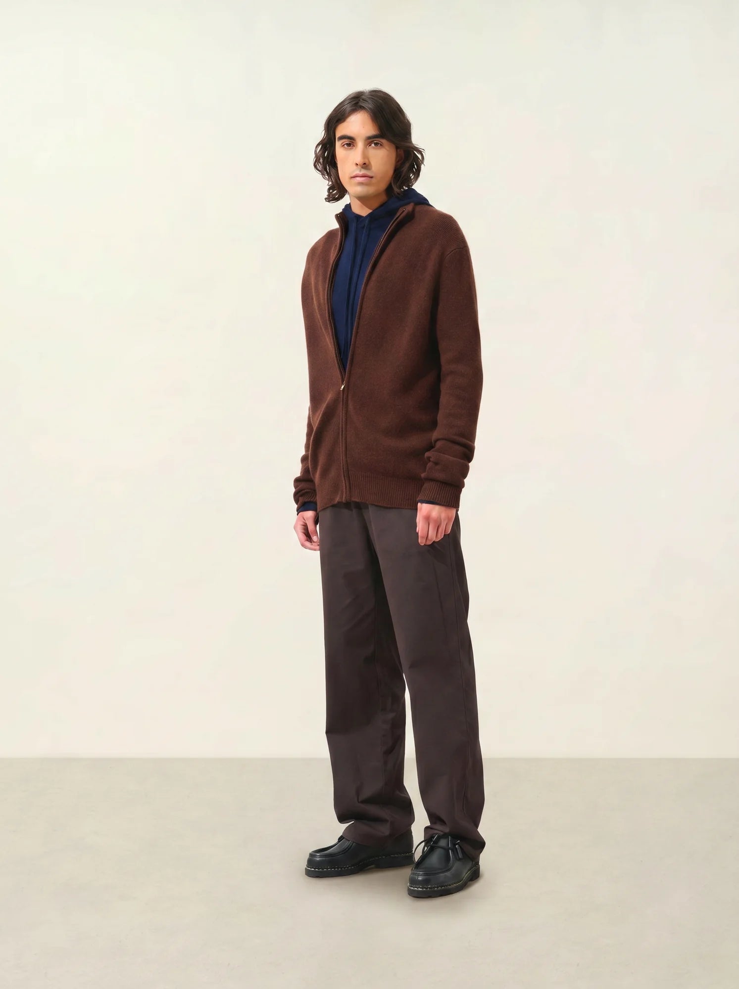 NAT gilet zippé col camionneur 4 fils café