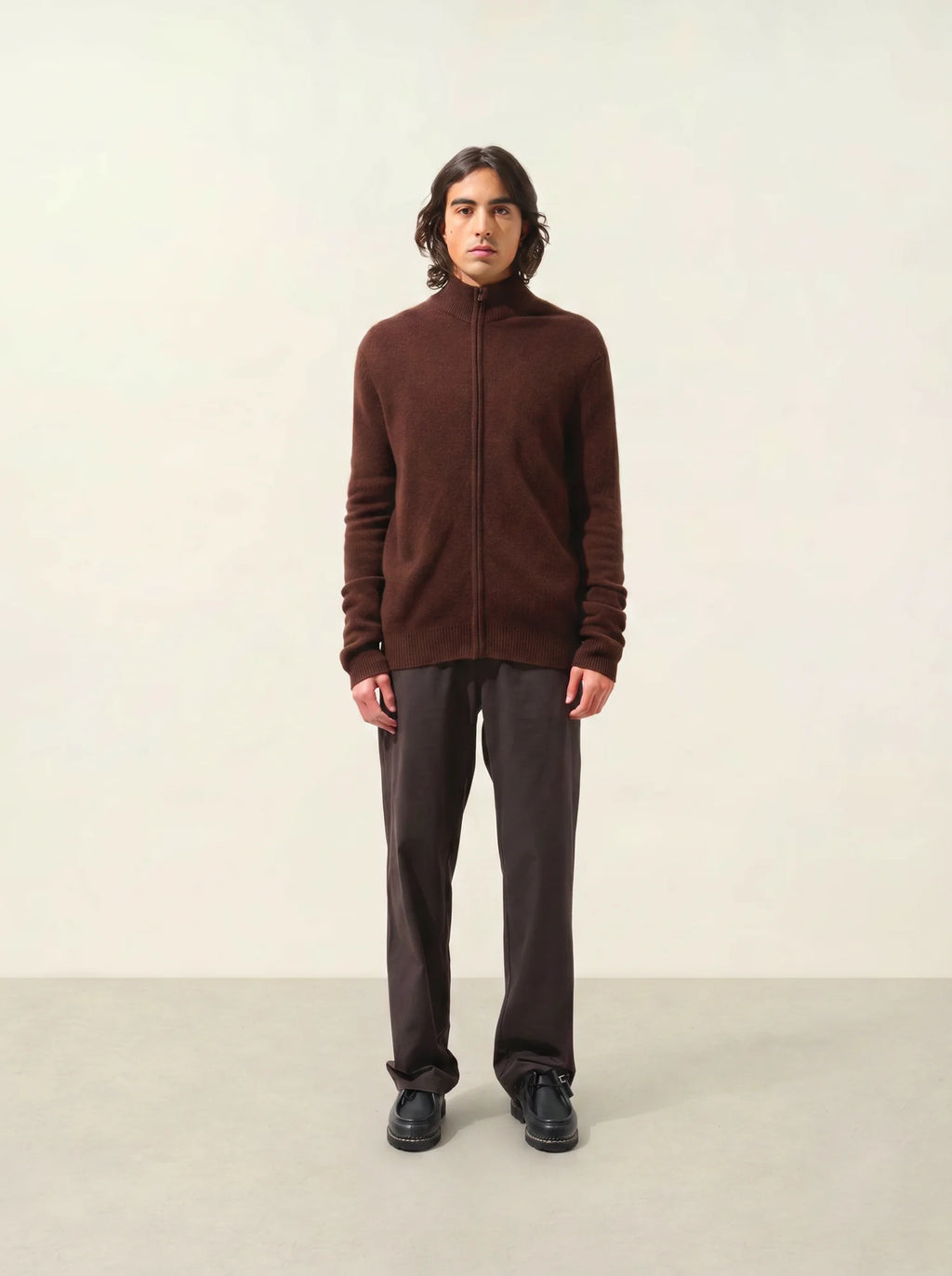 NAT gilet zippé col camionneur 4 fils café
