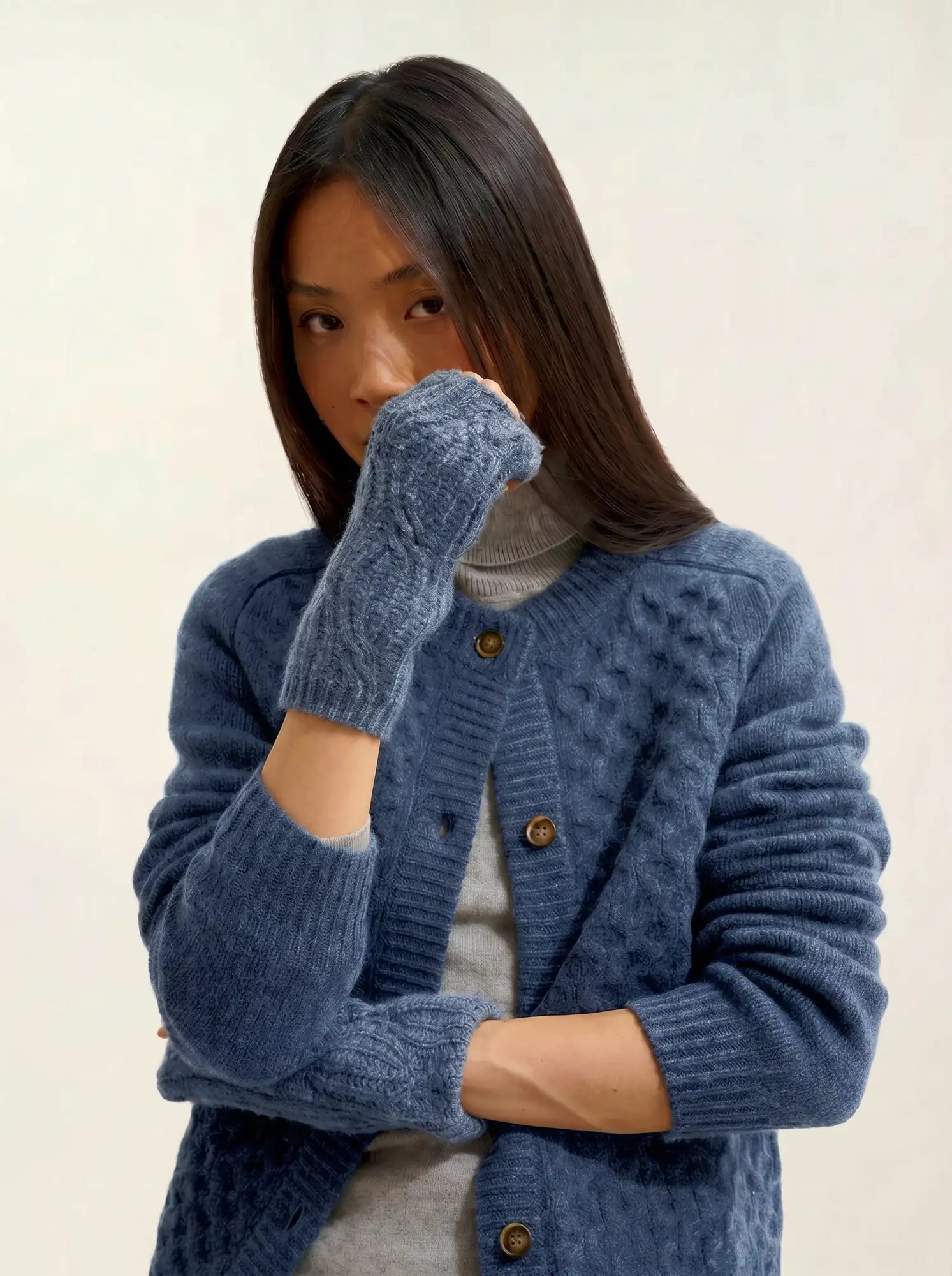 IRIS fingerless gloves 6 ply denim blue