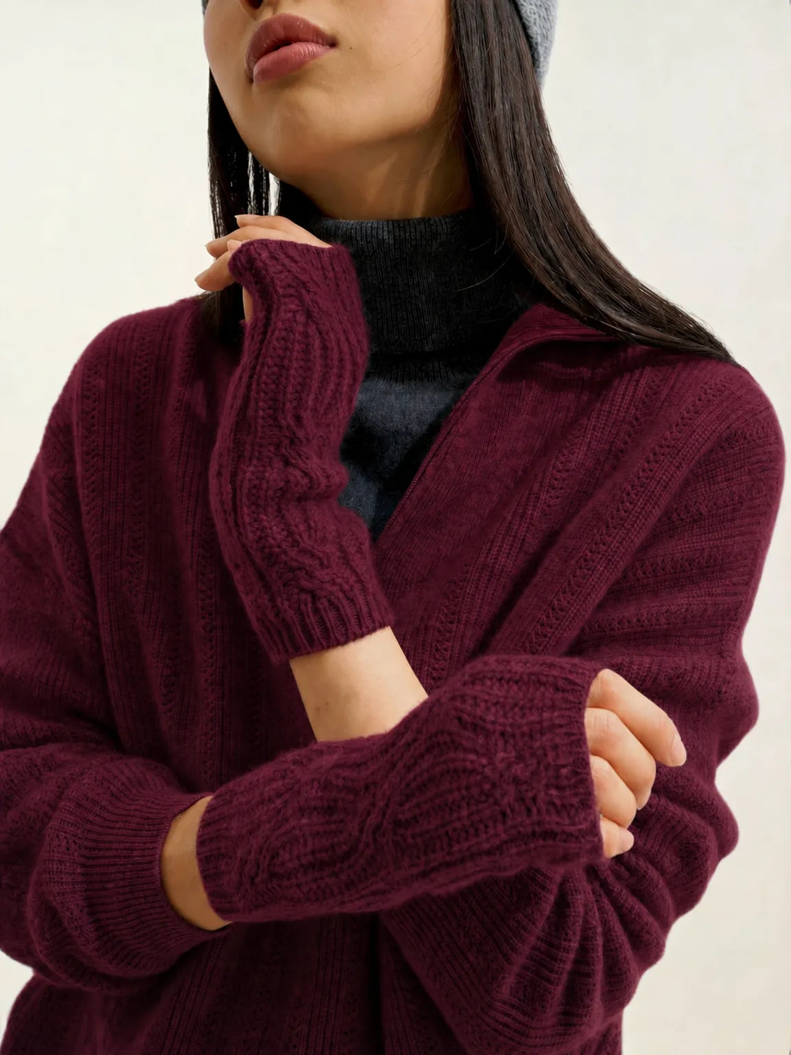 IRIS fingerless gloves 6 ply burgundy