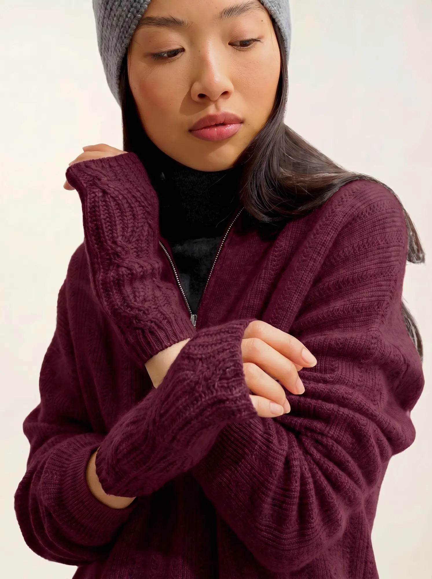 IRIS fingerless gloves 6 ply burgundy