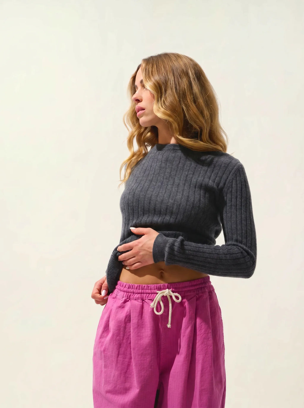 BELLA pull col rond anthracite chiné