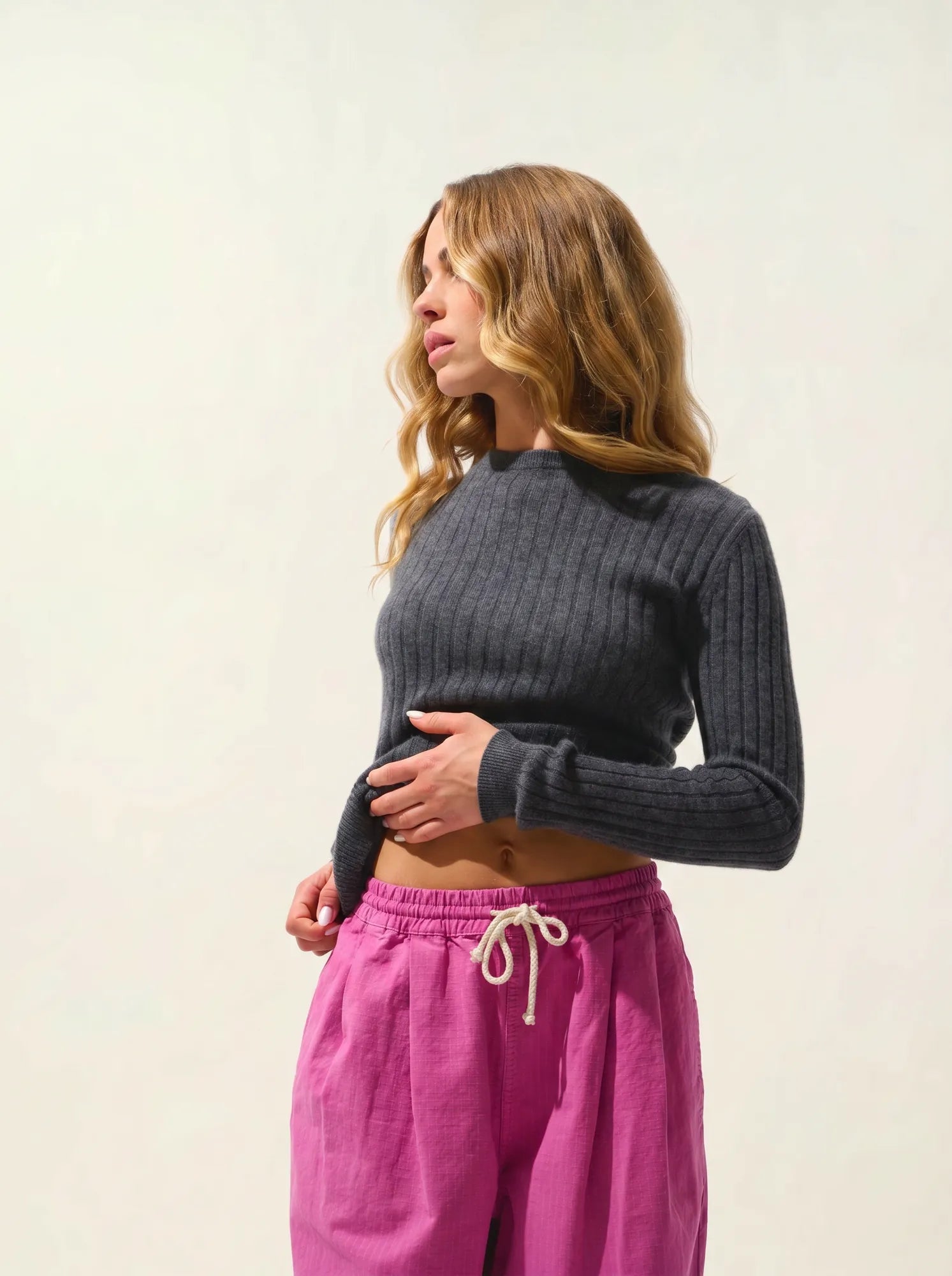 BELLA pull col rond anthracite chiné
