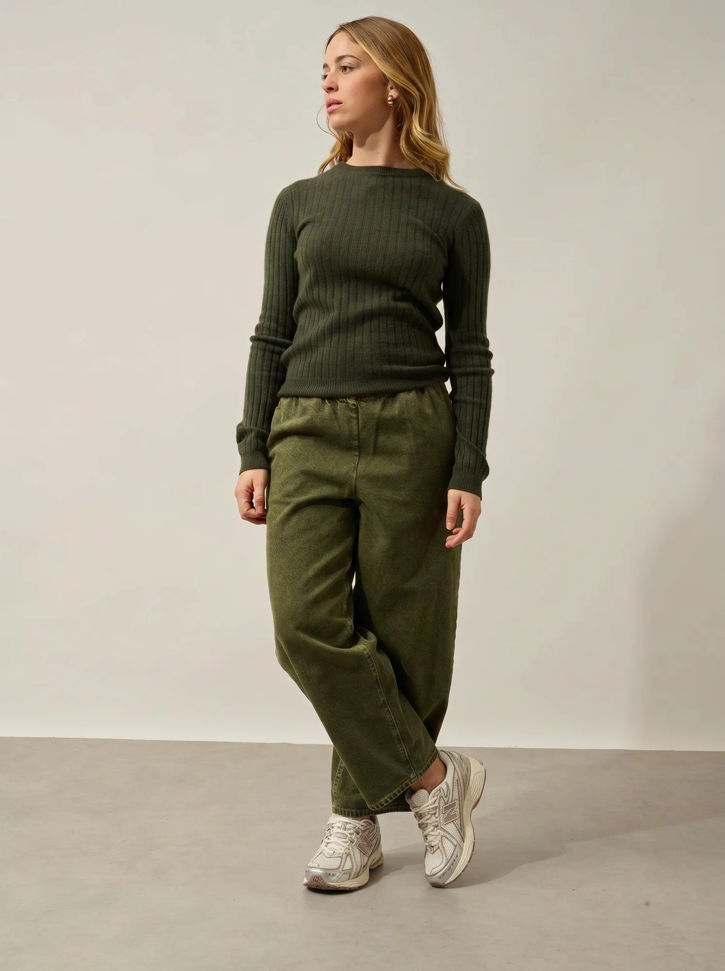 BELLA pull col rond kaki