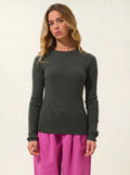 BELLA Pullover Rundhalsausschnitt Khaki meliert