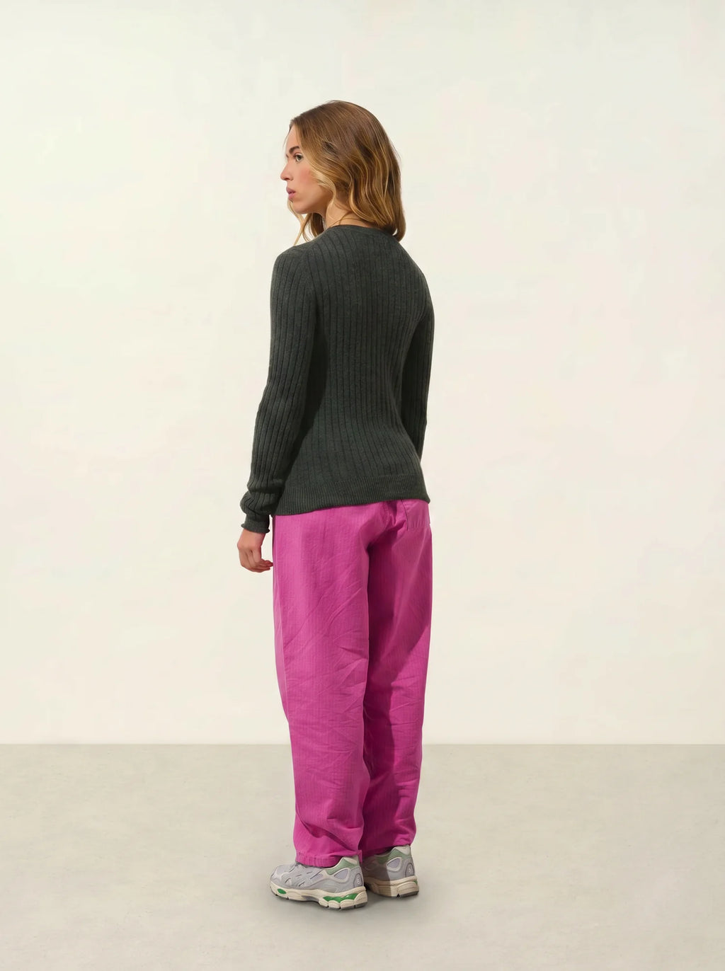 BELLA Pullover Rundhalsausschnitt Khaki meliert