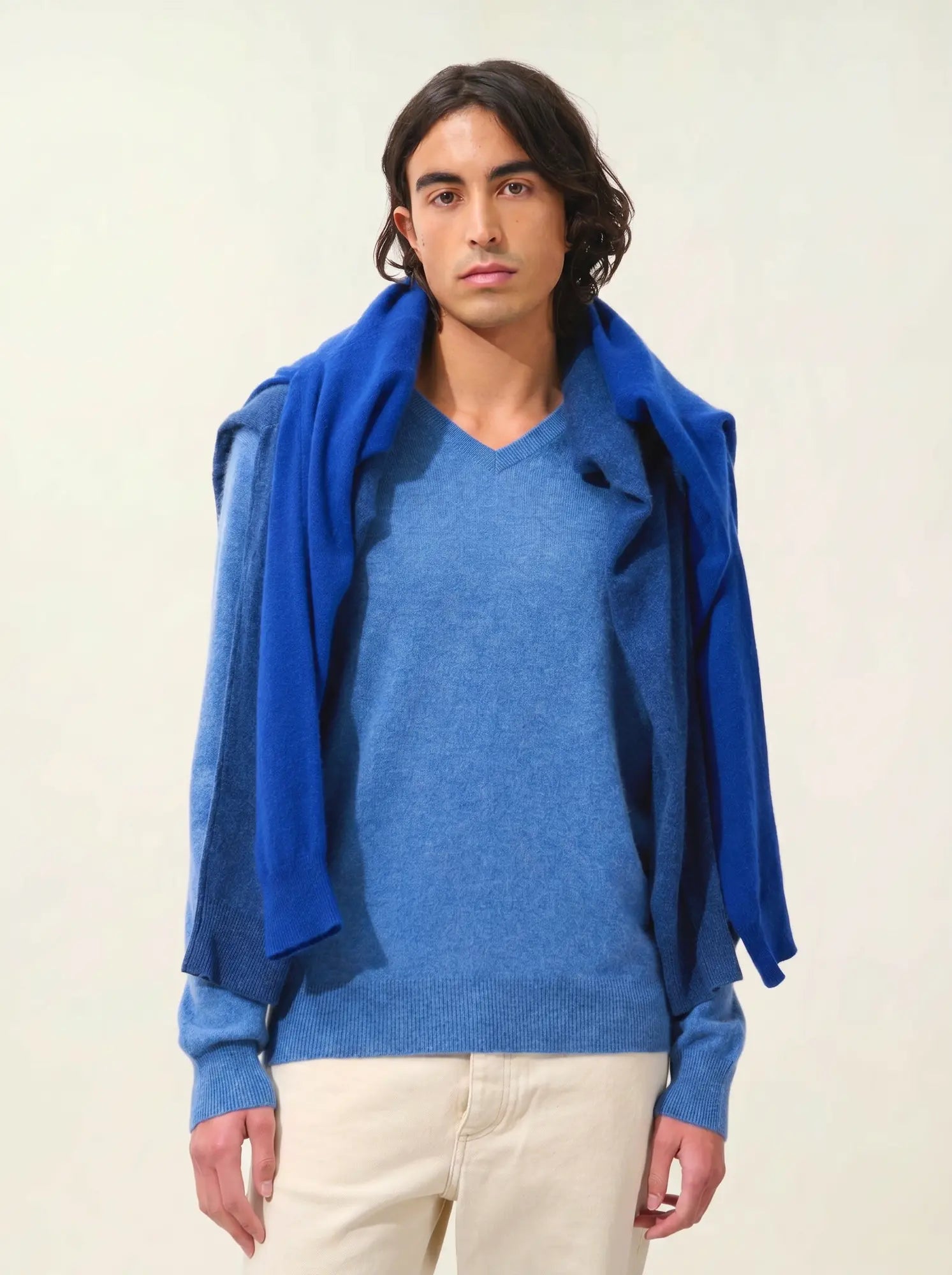 AGEL pull col V bleu denim