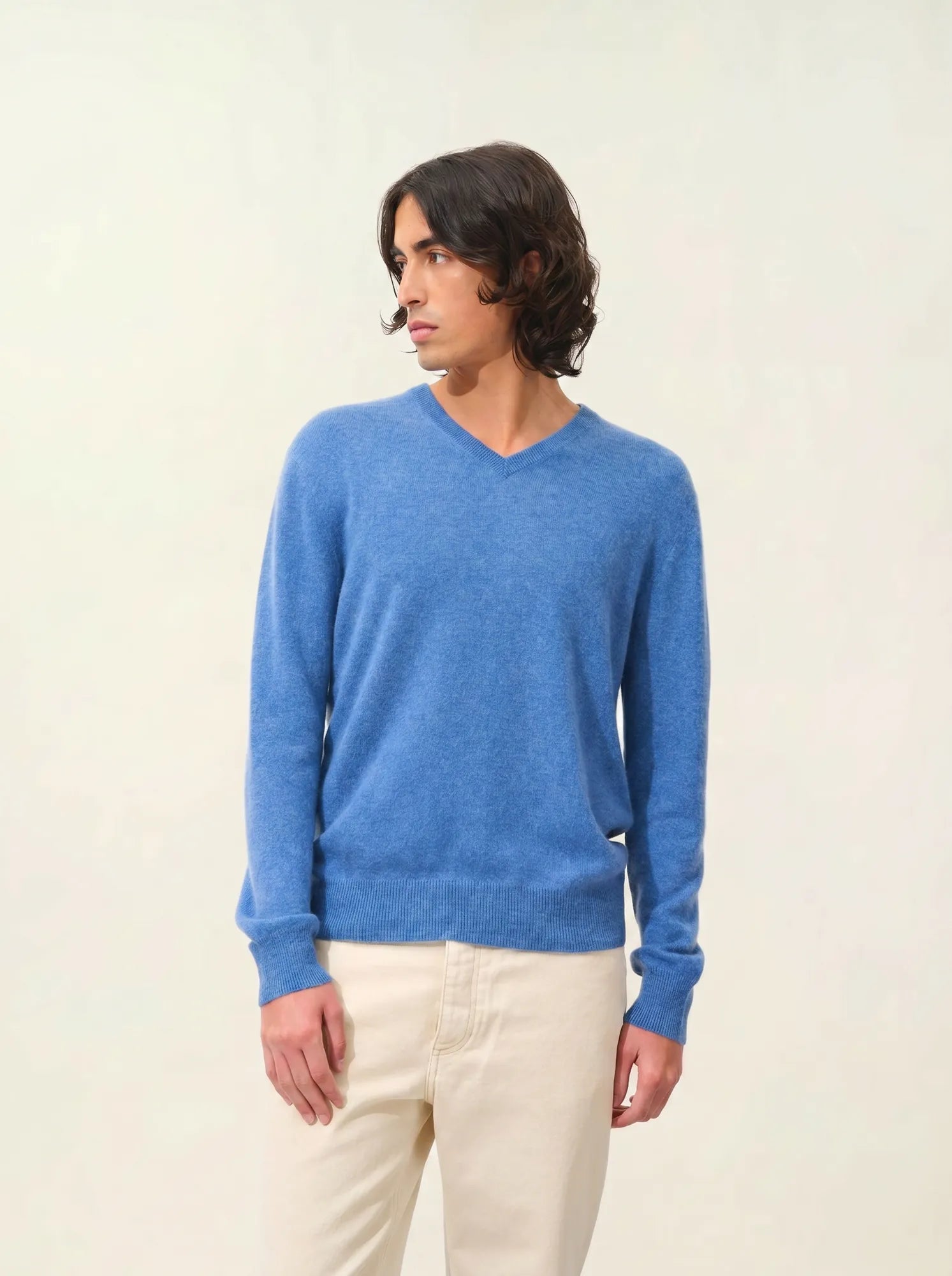 AGEL pull col V bleu denim