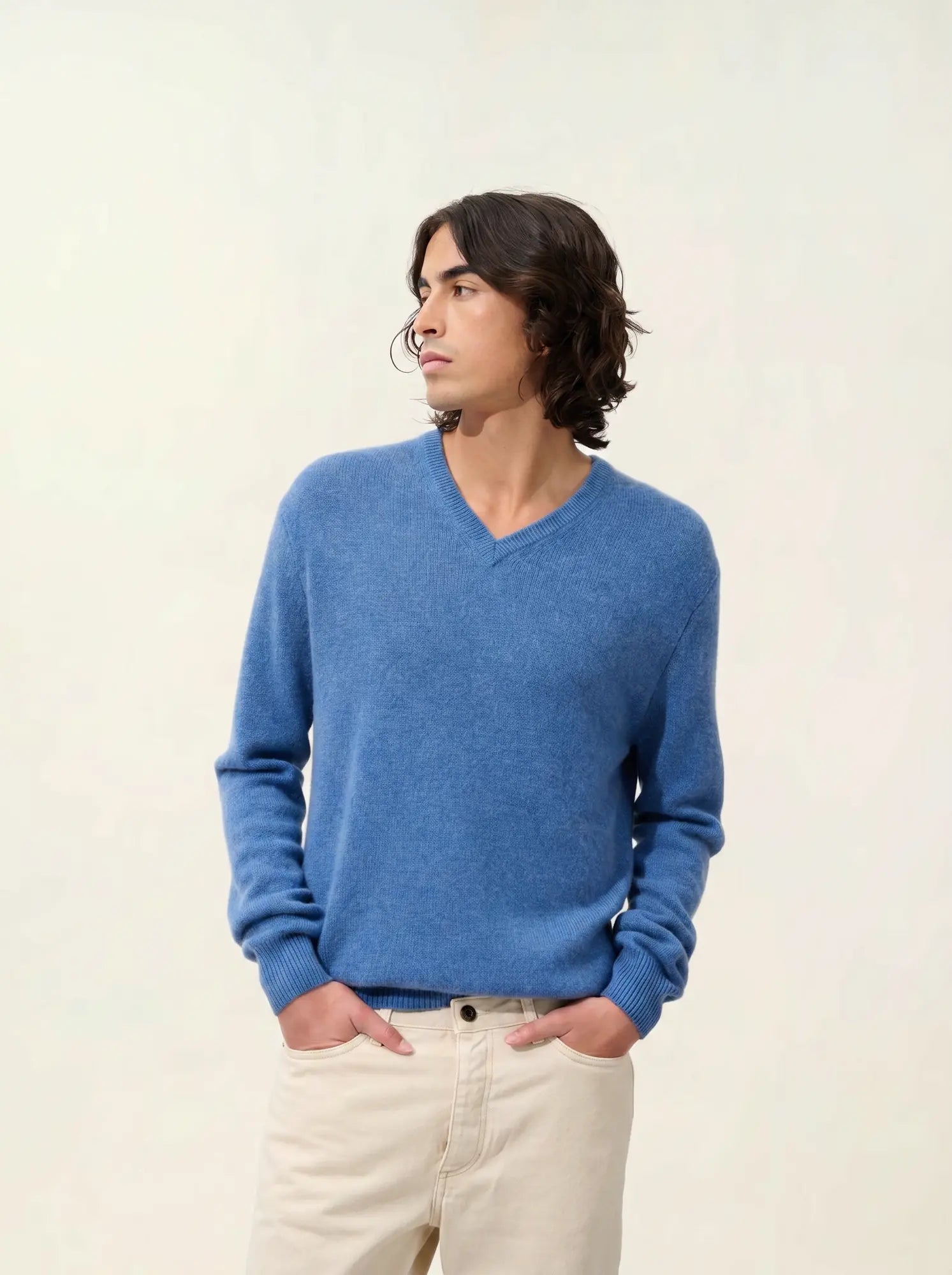 VICTOR pullover v-ausschnitt 4-fädig blau denim