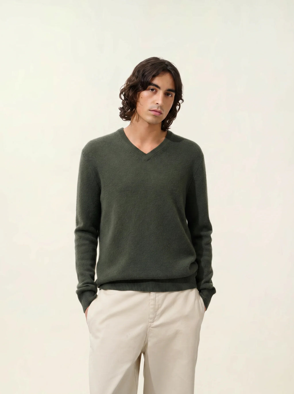 VICTOR sweater v-neck 4 ply khaki