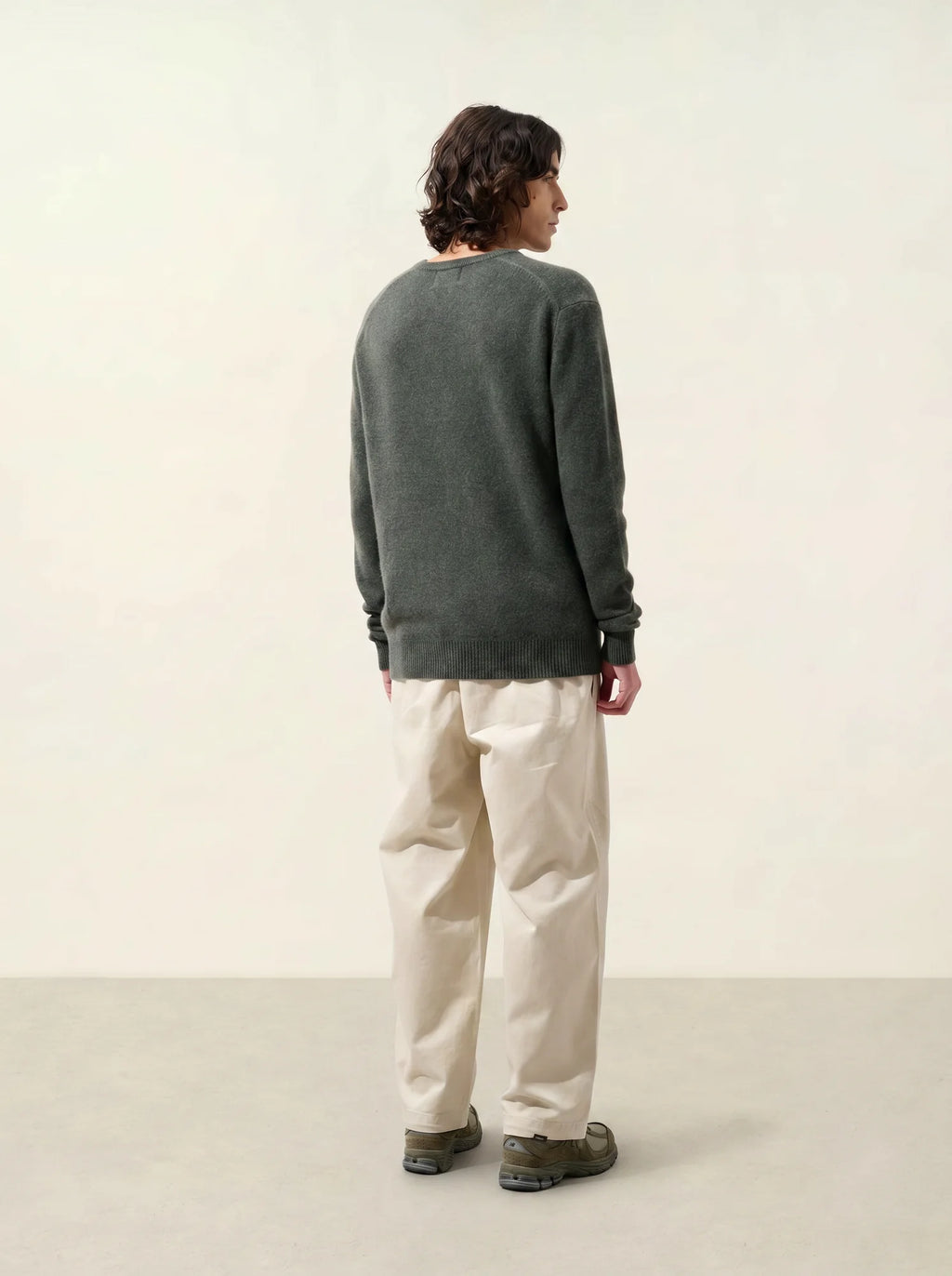 VICTOR pull col V 4 fils kaki chiné