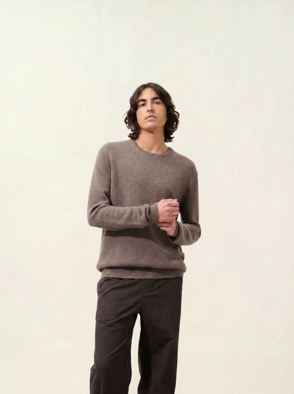 VICTO pullover rundhalsausschnitt 4-fädig taupe meliert