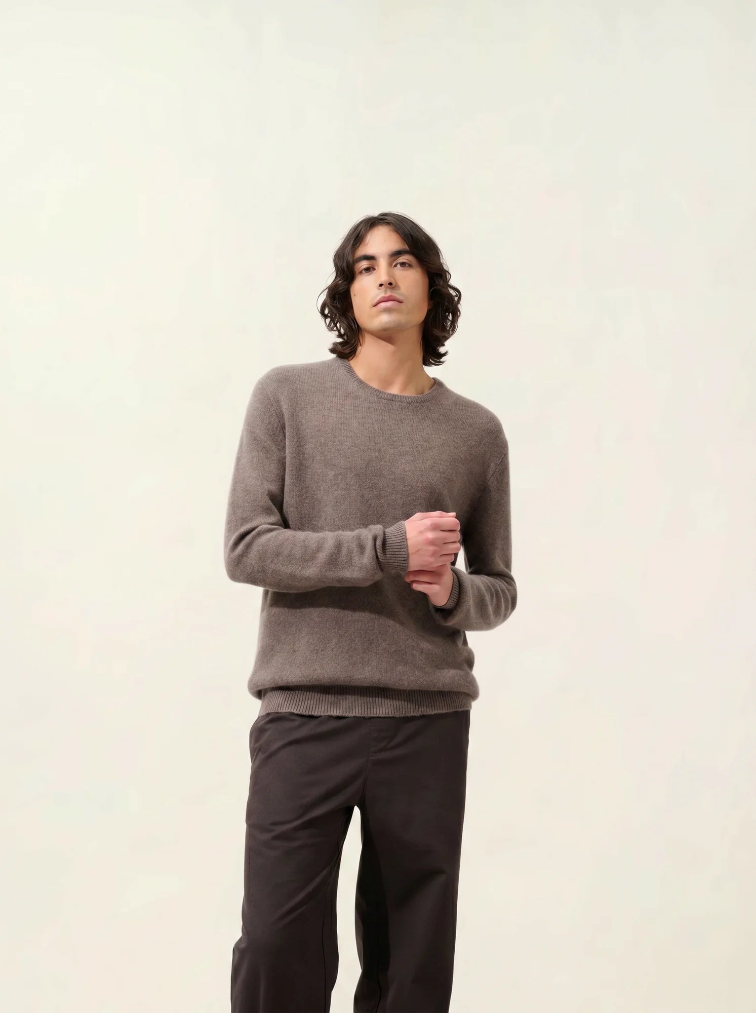 VICTO pullover rundhalsausschnitt 4-fädig taupe meliert
