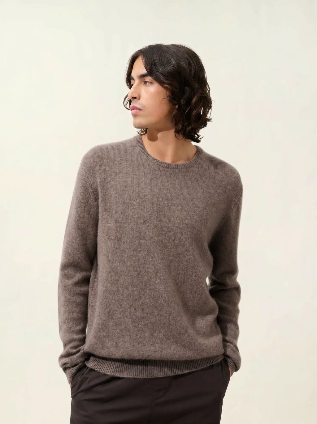 VICTO pullover rundhalsausschnitt 4-fädig taupe meliert