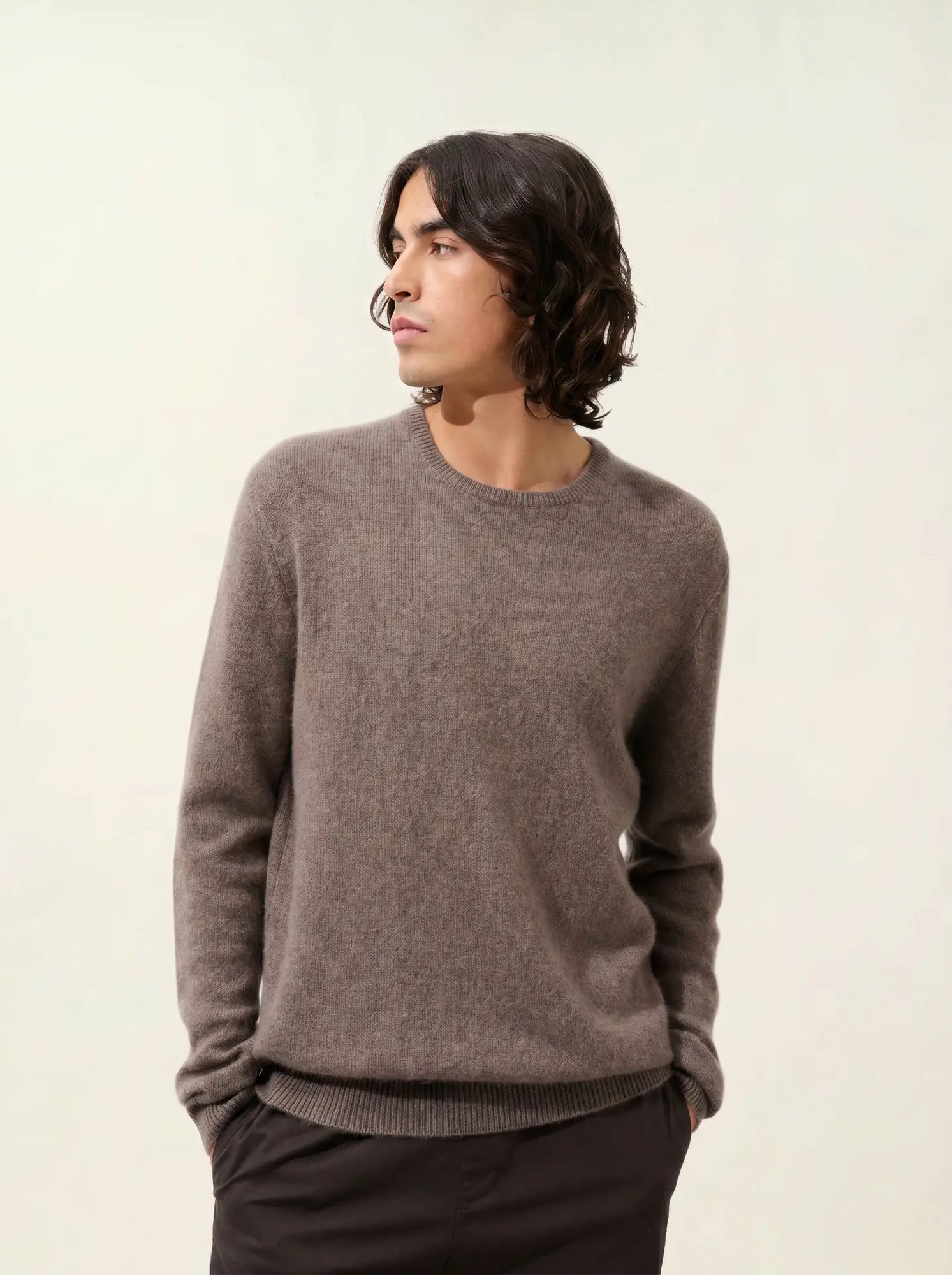 VICTO pullover rundhalsausschnitt 4-fädig taupe meliert