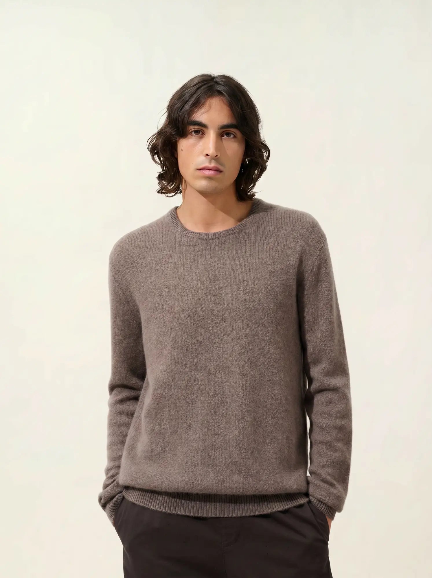 VICTO pullover rundhalsausschnitt 4-fädig taupe meliert