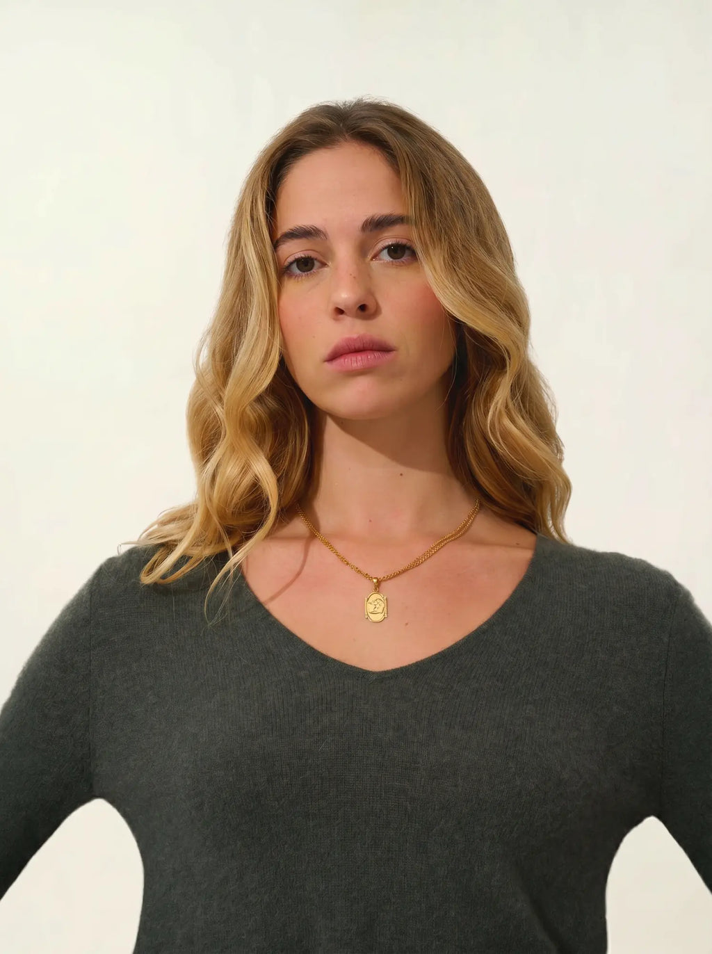 GALISE Pullover V-Ausschnitt Khaki meliert