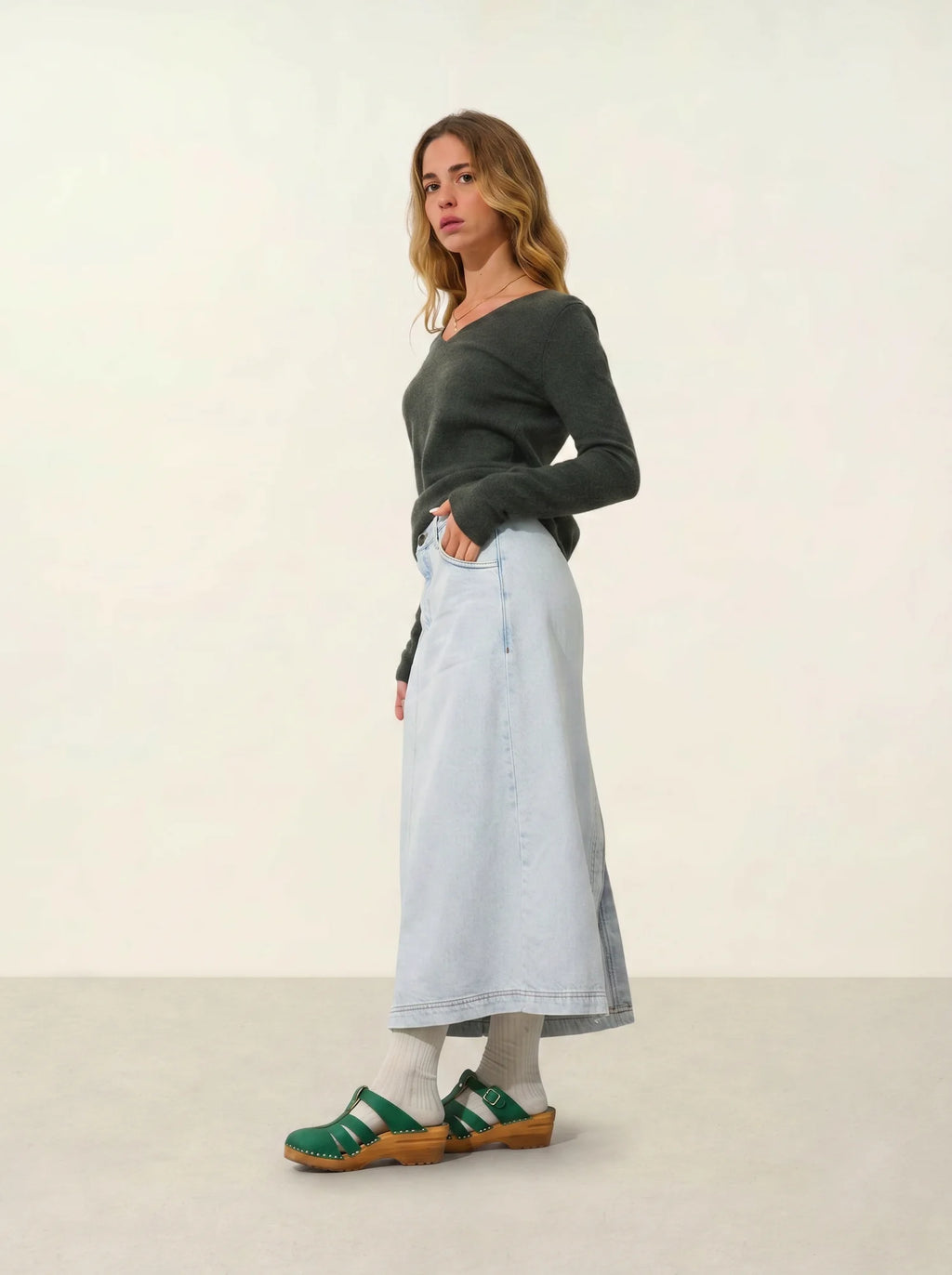 GALISE Pullover V-Ausschnitt Khaki meliert