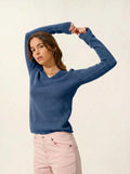 CHELSEA pull col V 4 fils bleu denim