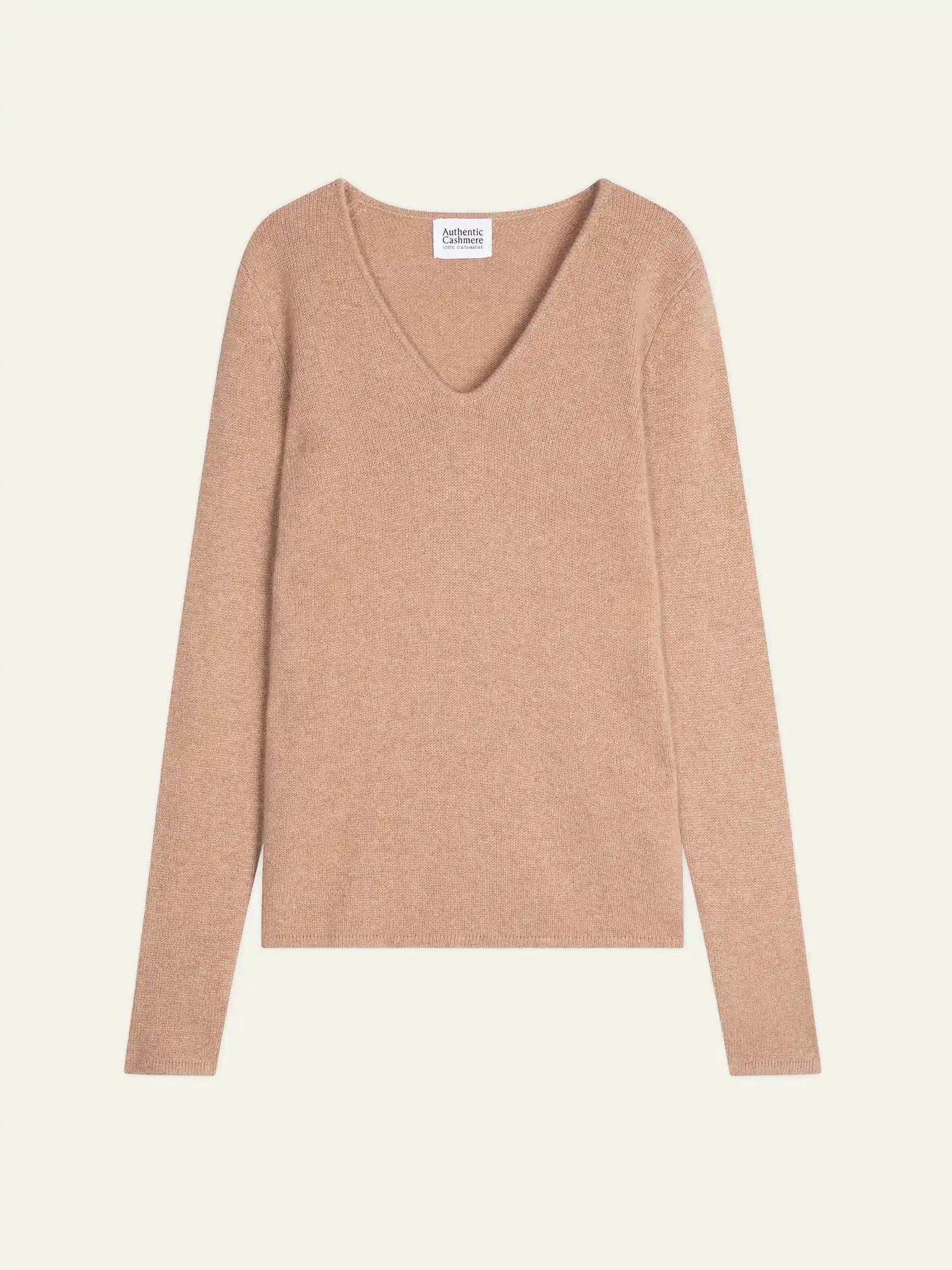 CHELSEA Pullover V-Ausschnitt 4-fädig Camel meliert