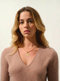 CHELSEA Pullover V-Ausschnitt 4-fädig Camel meliert